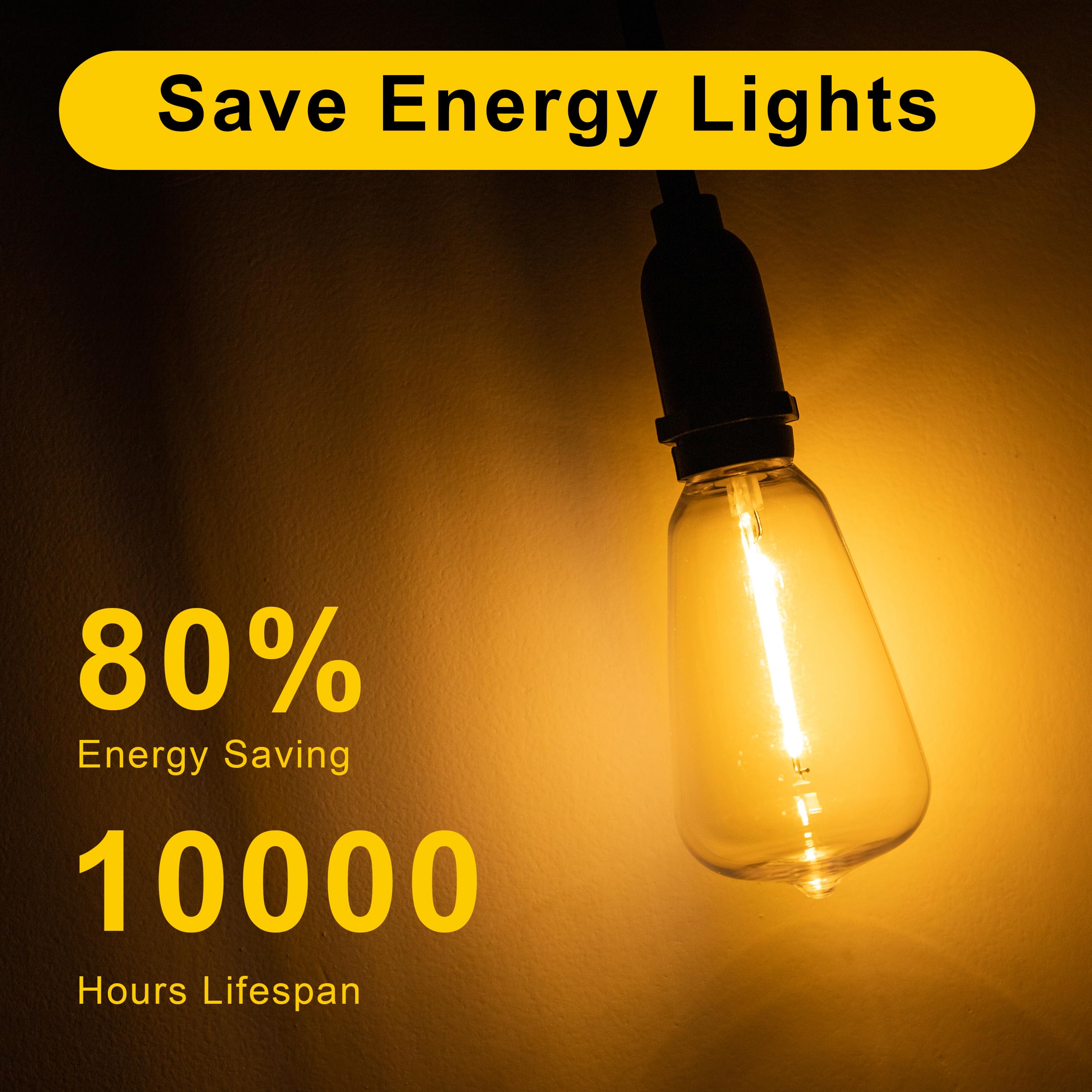 Runquiz 50 Pack St38 Replacement Bulbs,St38 Edison Led Bulbs,St38 Shatterproof String Light Bulbs Replacement,E12/C7 Small Base Outdoor Light Bulbs,1W Low Wattage Edison Light Bulbs,2700K Led Light Bulbs