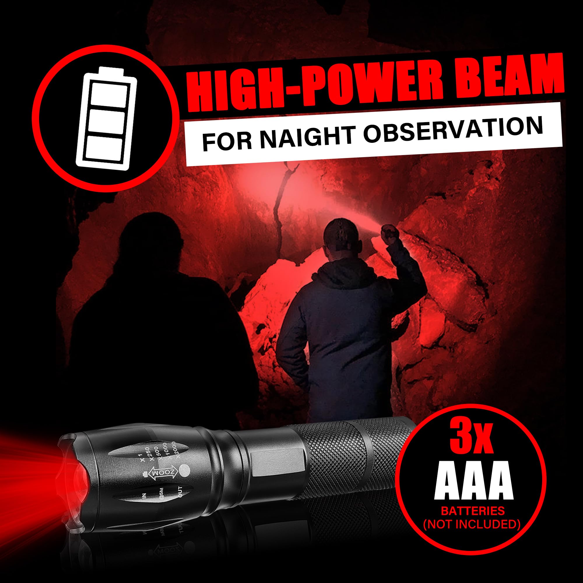 Ploarnovo Red Light Flashlights - Single Mode Zoomable Red Led Flashlights For Astronomy, Aviation, And Night Observation (4)
