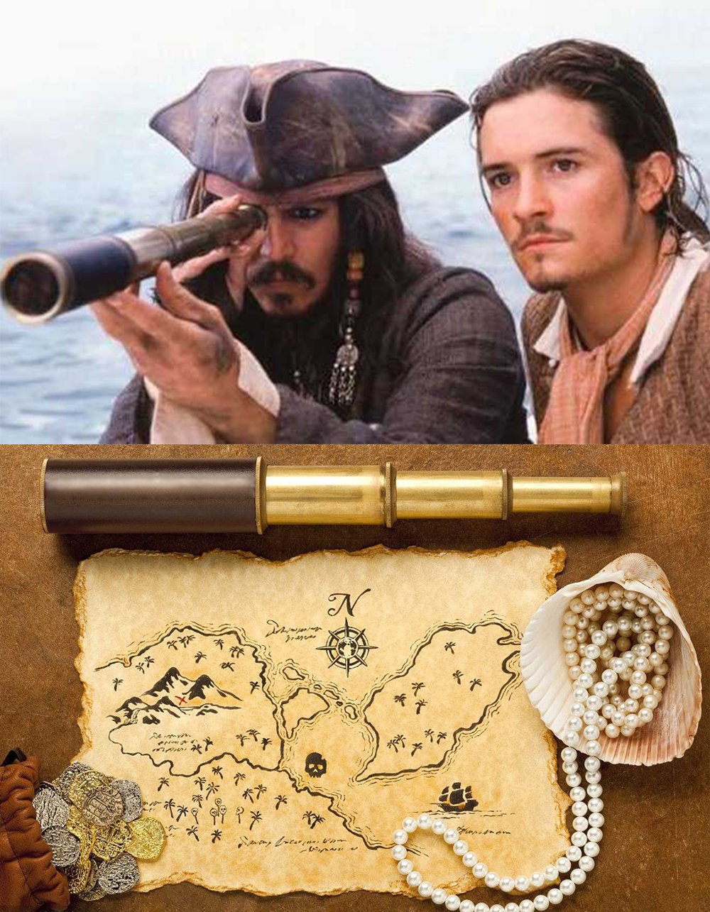 Laupha Retro Pirate Telescope 25X30 Spyglass Portable Collapsible Handheld Telescope Zoom Vintage Monocular Classical Collection Compass For Camping Hunting Boating