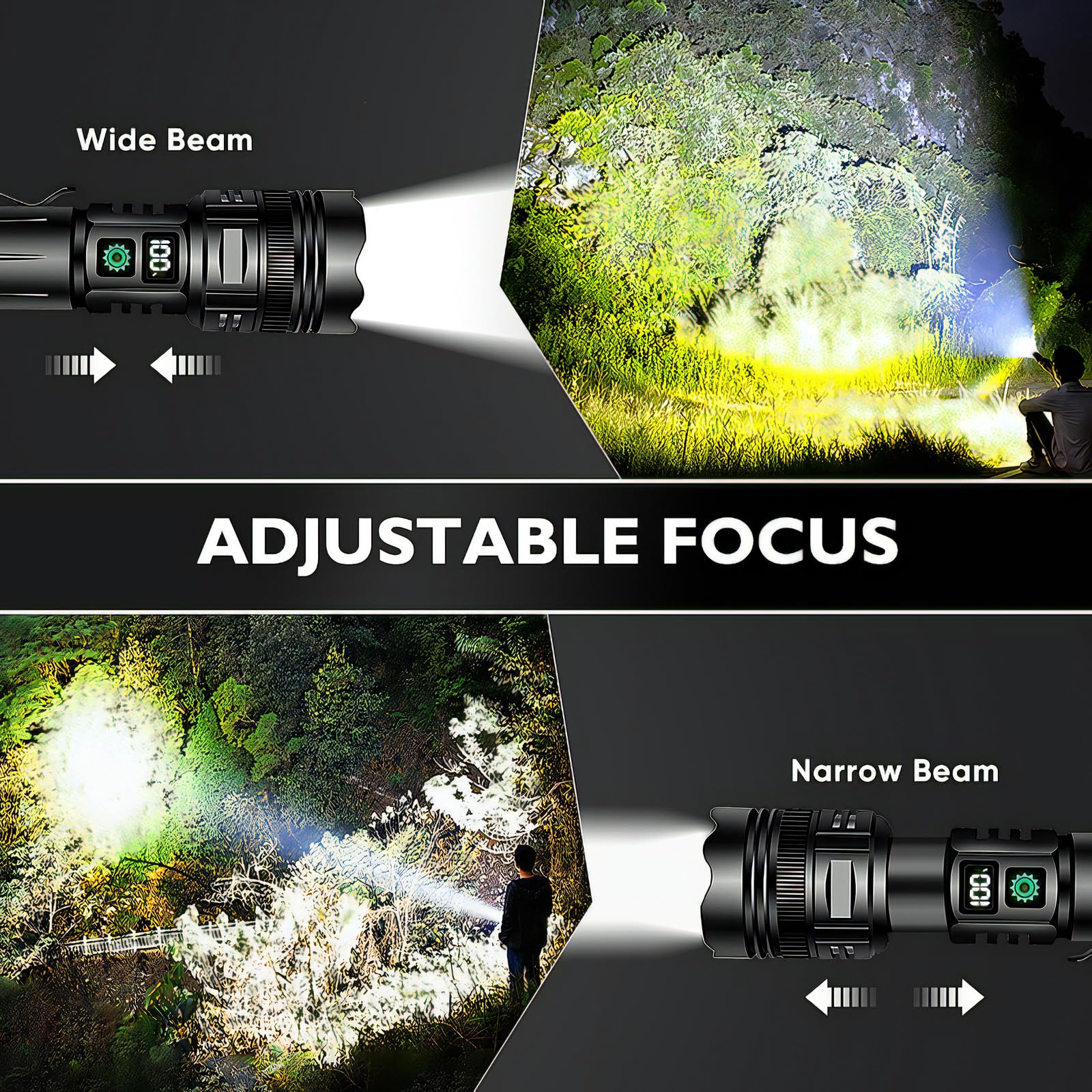 Bikacu Flashlights Rechargeable 1200000 High Lumens, 1500M Long Beam Led Handheld Flashlights, Super Bright Tactical Flashlight With Power Display & Ipx6 Waterproof Led Flash Light For Camping Hiking