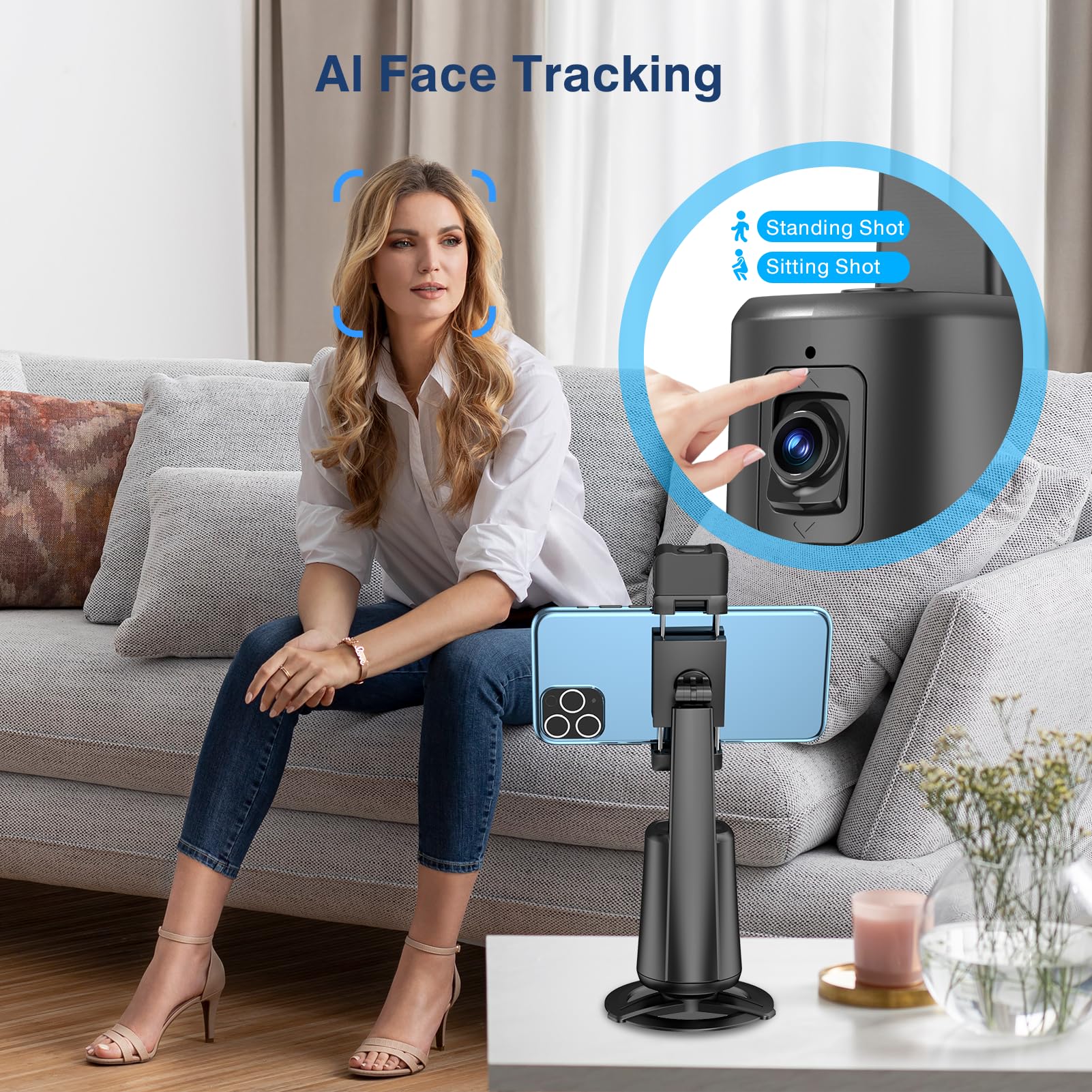 Jiangler Auto Face Tracking Tripod 360° Rotating Auto Tracking Phone Stand, No App, Phone Camera Stand With Remote And Gesture Control, Rechargeable Smart Shooting Stand For Live Video Recording Tiktok（Black）