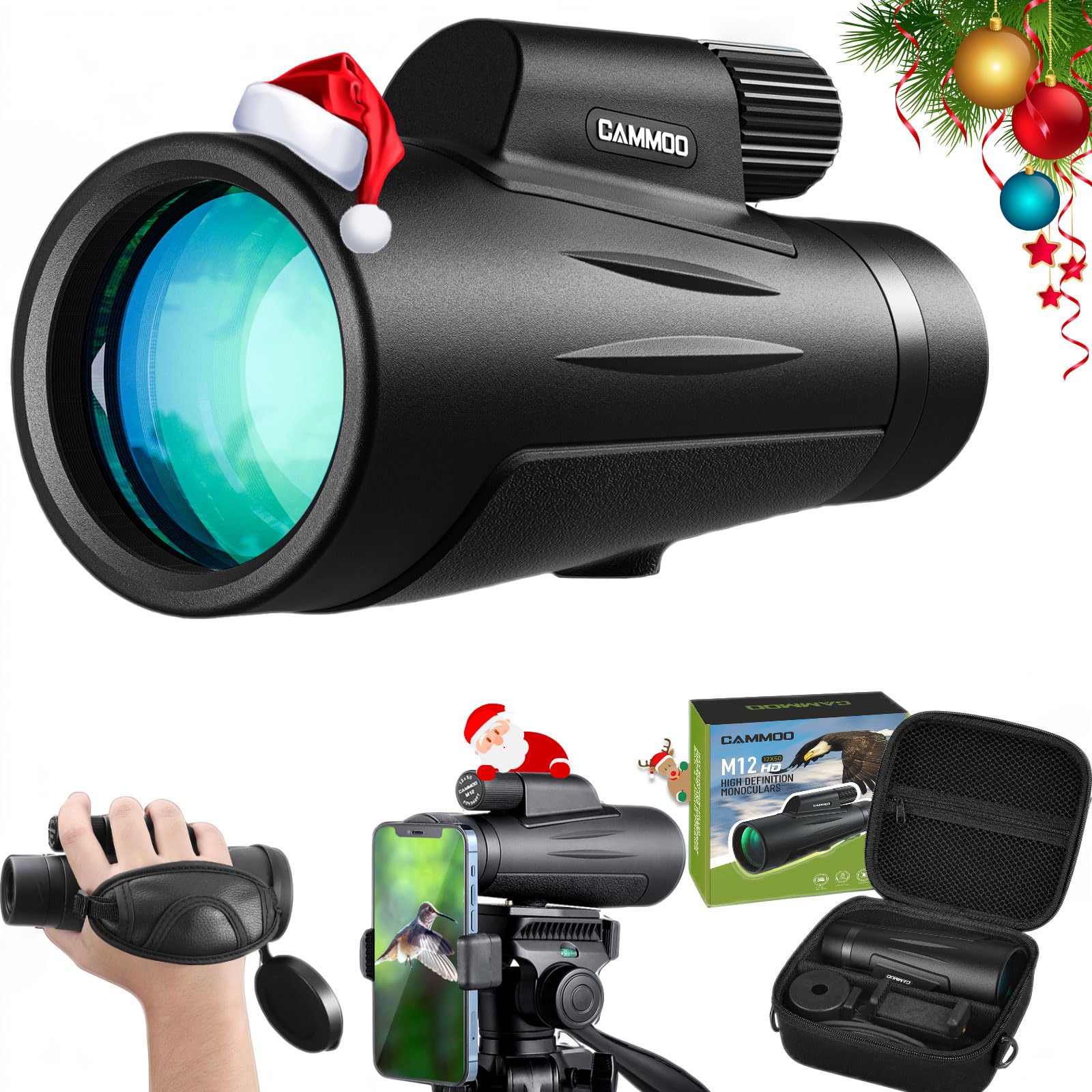 Cammoo 12X50 Monoculars For Adults High Powered, Low Light Larger Vision With Bak4 Prism Smc Lens, For Men Frogproof Waterproof Monocular Telescope Hiking Hunting Gear
