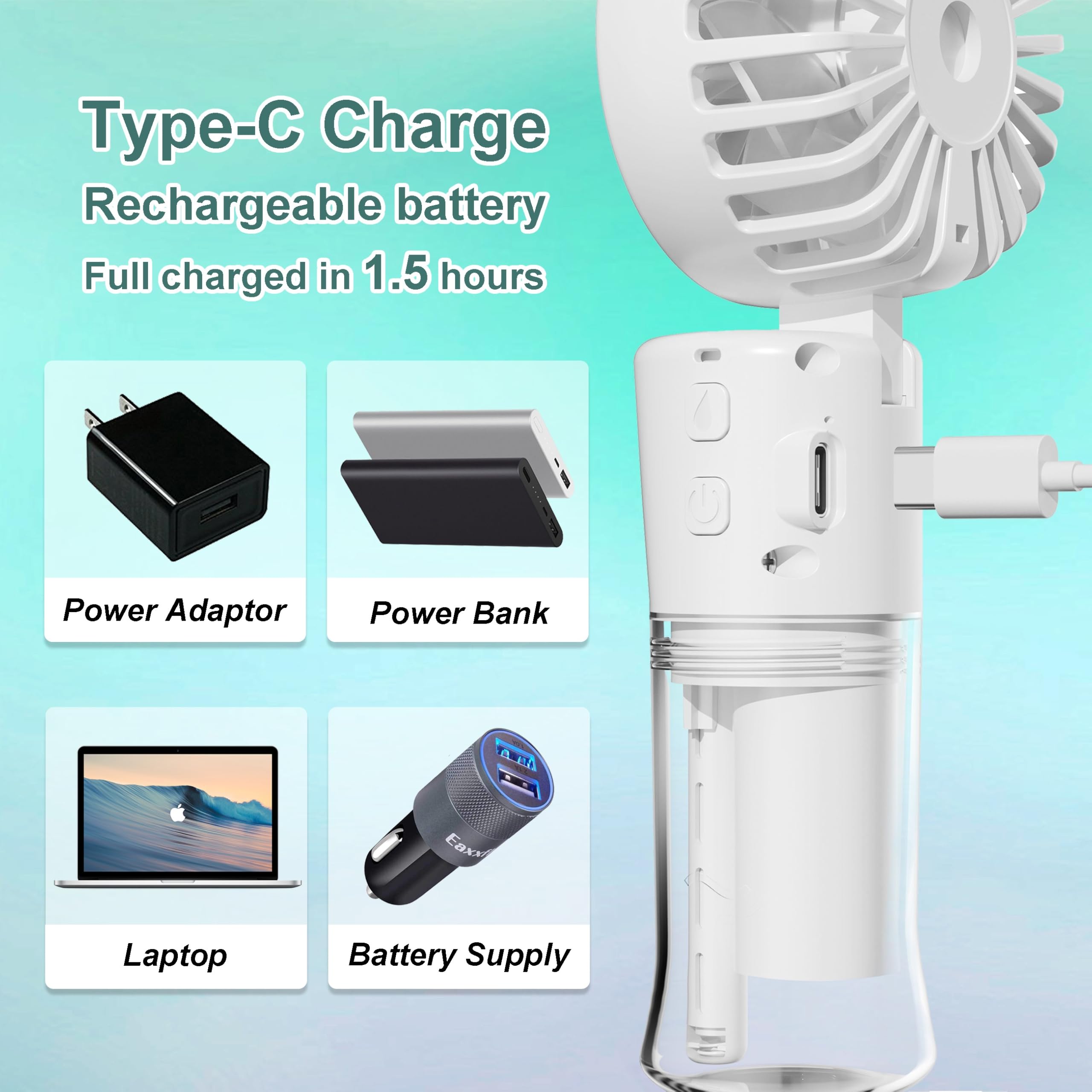 Handheld Misting Fan, Multi-Purpose For Portable Mini Mister Neck Fan, 1500Mah Desk Fan, 4 Speed