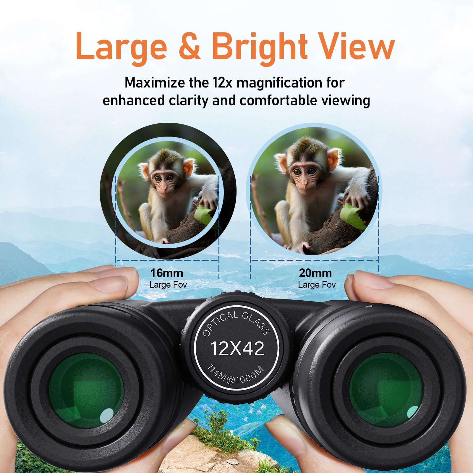 Galaxeye Binoculars For Adults 12X42 Compact With Phone Adapter Large View Easy Focus With Hd Bak4 Prism Fmc Lens For Bird Watching, Hunting, Stargazing, Cruise, Travel