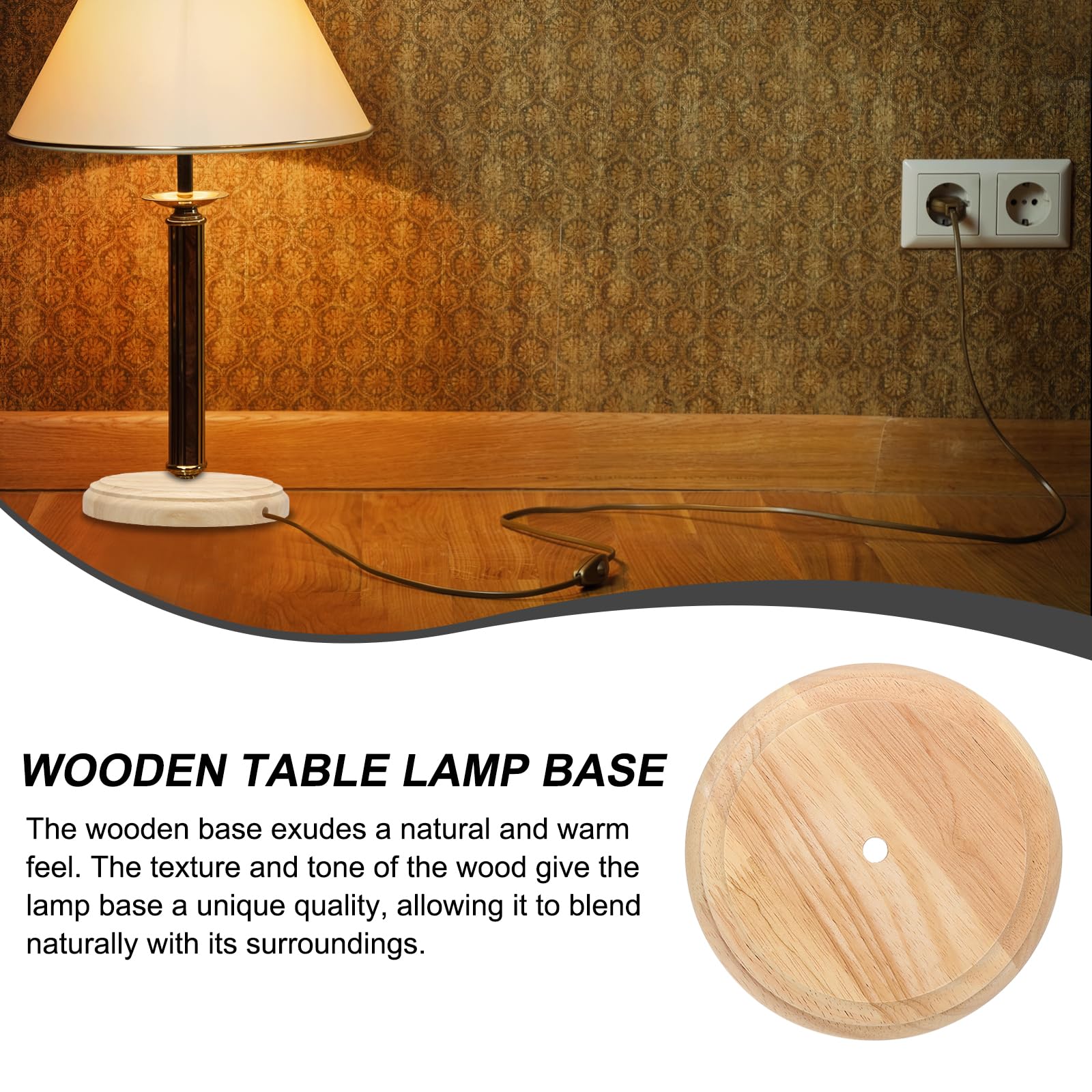 Patikil 5.5" X 1.3" Wooden Lamp Base, Round Solid Wooden Base Wood Desk Lamp Display Stand Replacement For Bedroom Bedside Table Lamps Diy