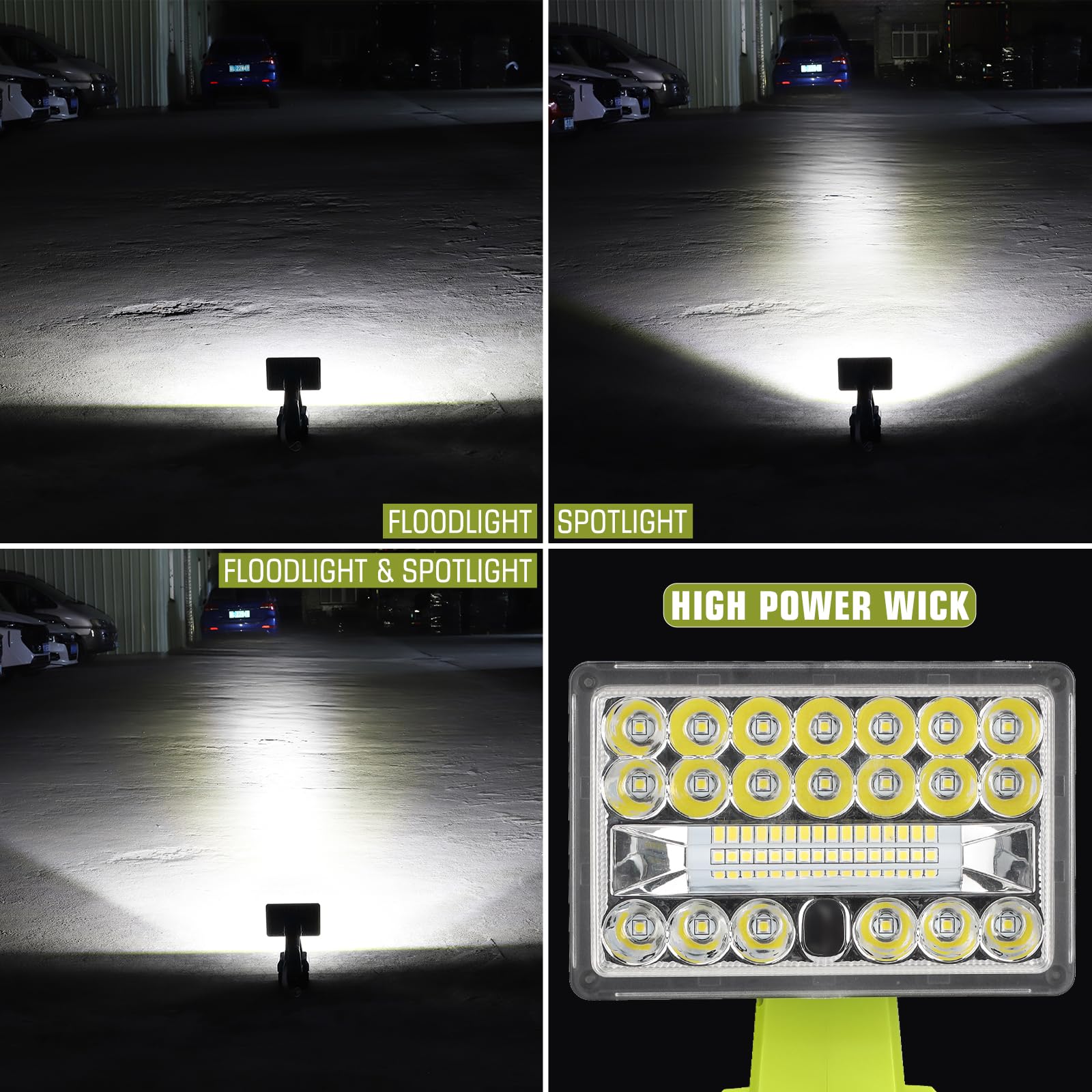 Waxpar 18W Flashlight Compatible With Ryobi 18V Battery, 2000Lm 18V Light 18V Floodlight Spotlight With Usb Port,Type C Port, 110 Degree Pivoting Head