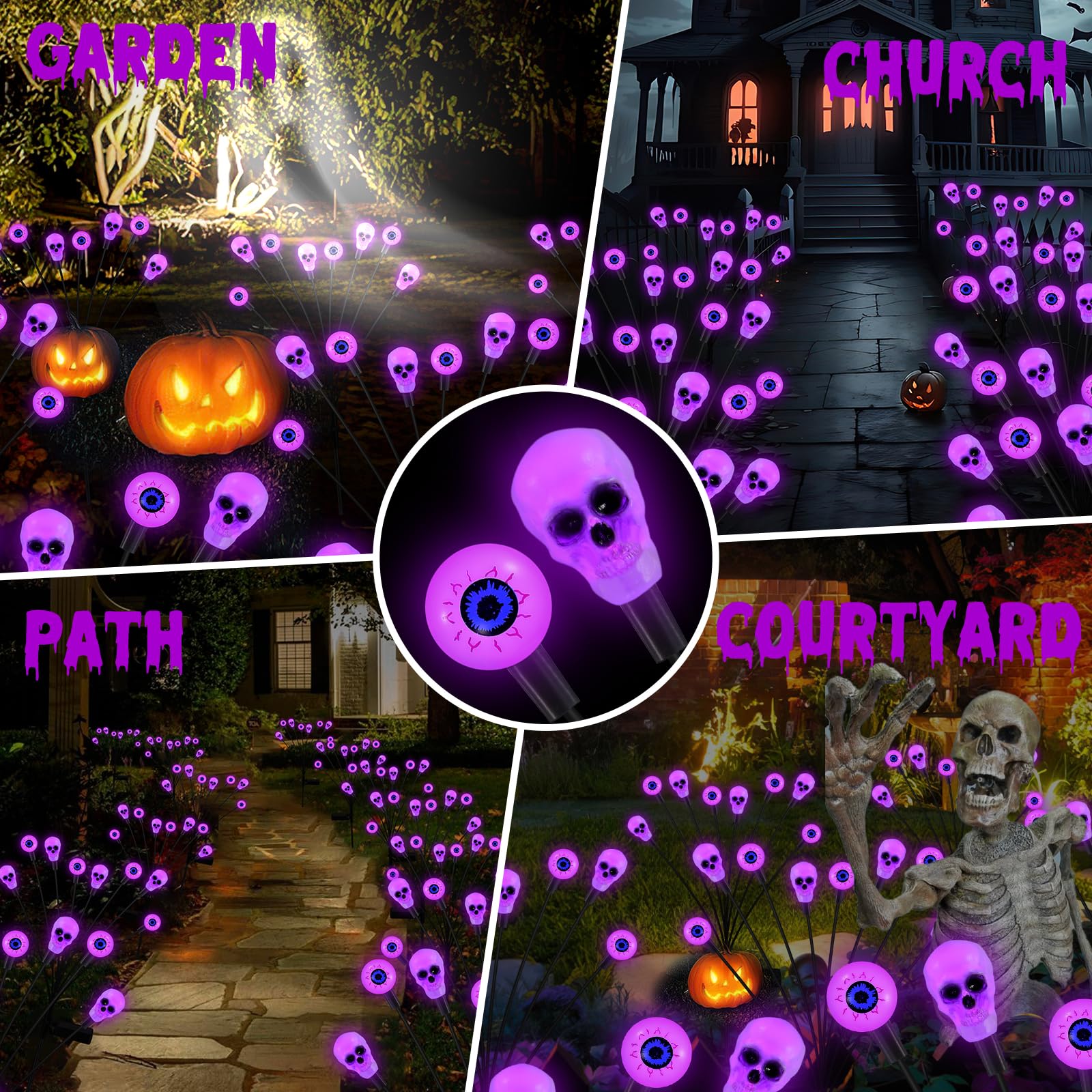 Fensan Solar Halloween Lights Outdoor, Scary Eyeball Lights, 4Pack 32Led, Ip65 Waterproof, Decor For Garden/Yard/Patio/Lawn/Pathway (Purple)
