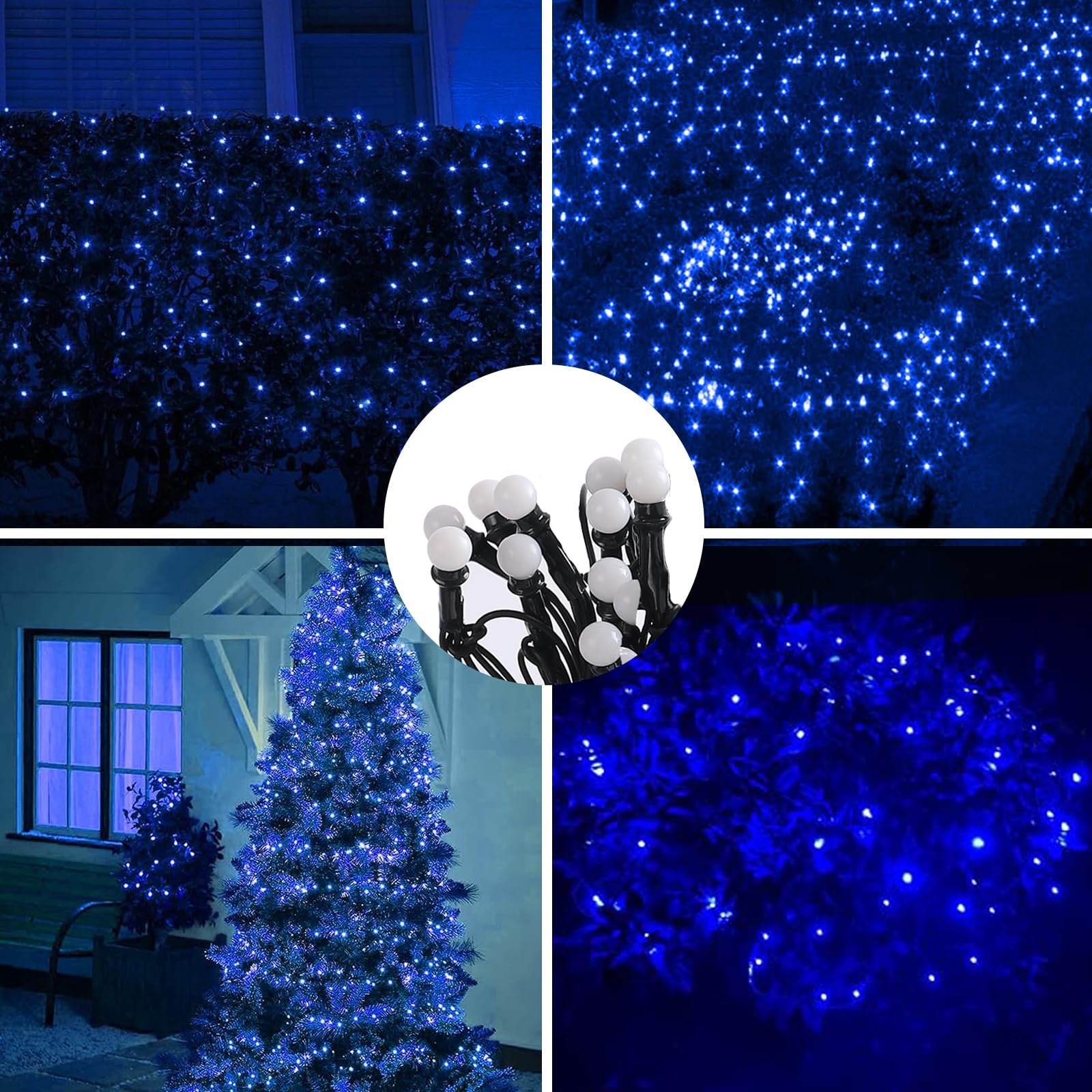 Wabarle Solar Christmas Net Lights Outdoor, 100Led 5Ftx5Ft Mesh Lights With Remote, 8 Modes Connectable, Waterproof For Bushes & Outdoor Decor (Blue)