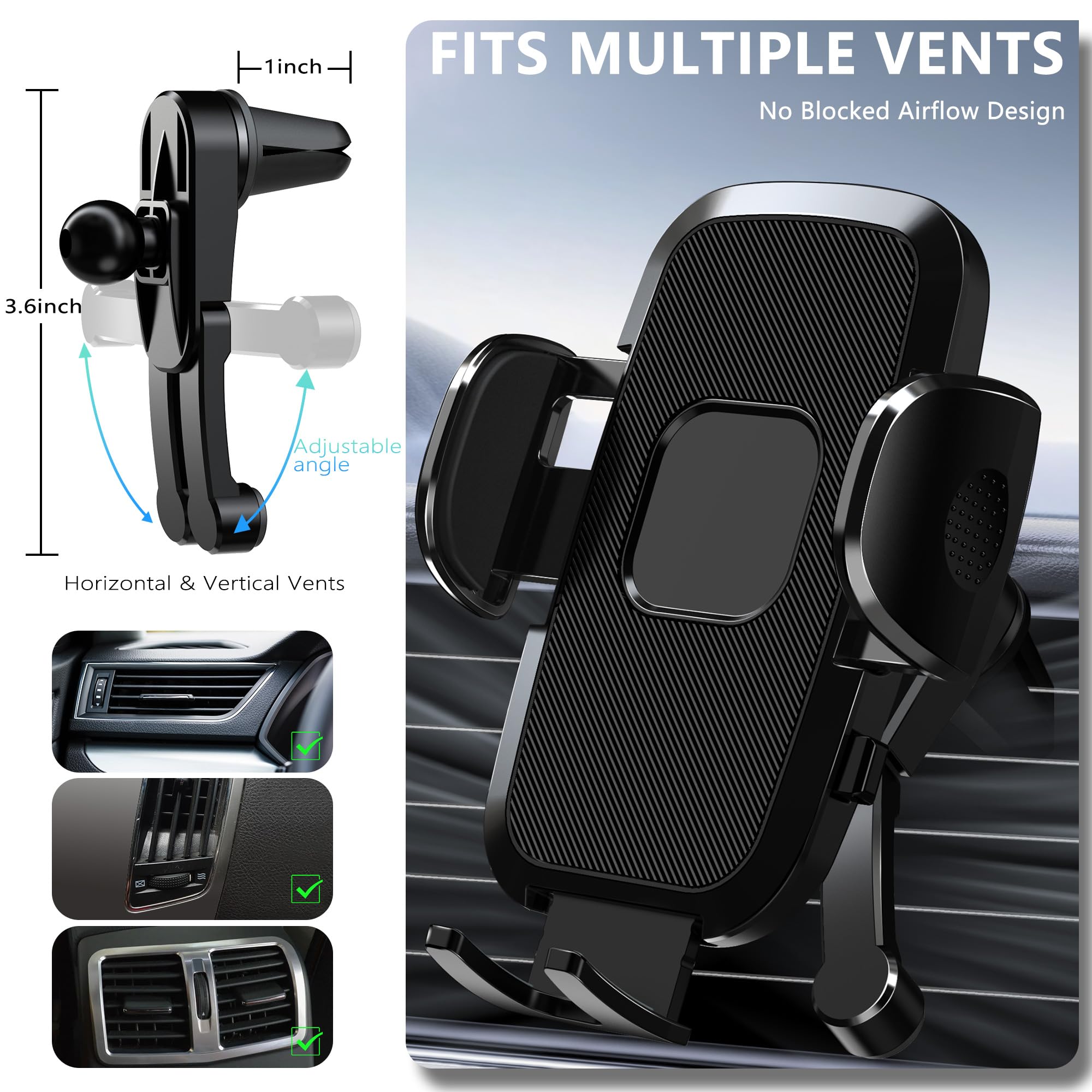 Aiziyo Car Phone Holder,Adjustable Air Vent Car Phone Holder Mount Compatible With Iphone 16/15/14/13, Samsung, Google,And All Smartphones, Hands- Auto Mobile Phone Stand