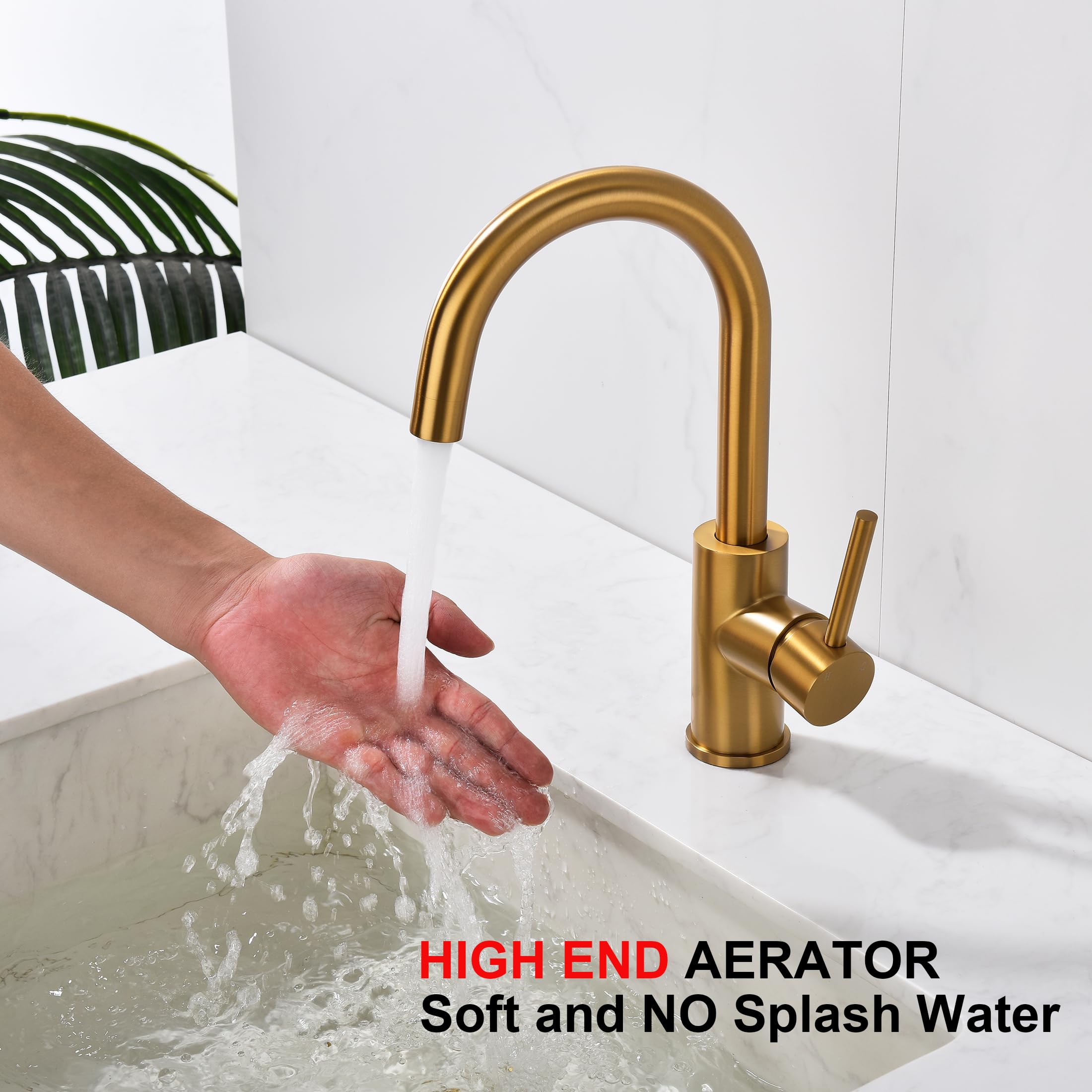Wipphs Brass Bar Faucet Single Hole, Brushed Brass Kitchen Sink Faucets, Single Handle Brush Gold Modern Wet Bar Sink Faucets, Stainless Steel Mixer Basin Taps