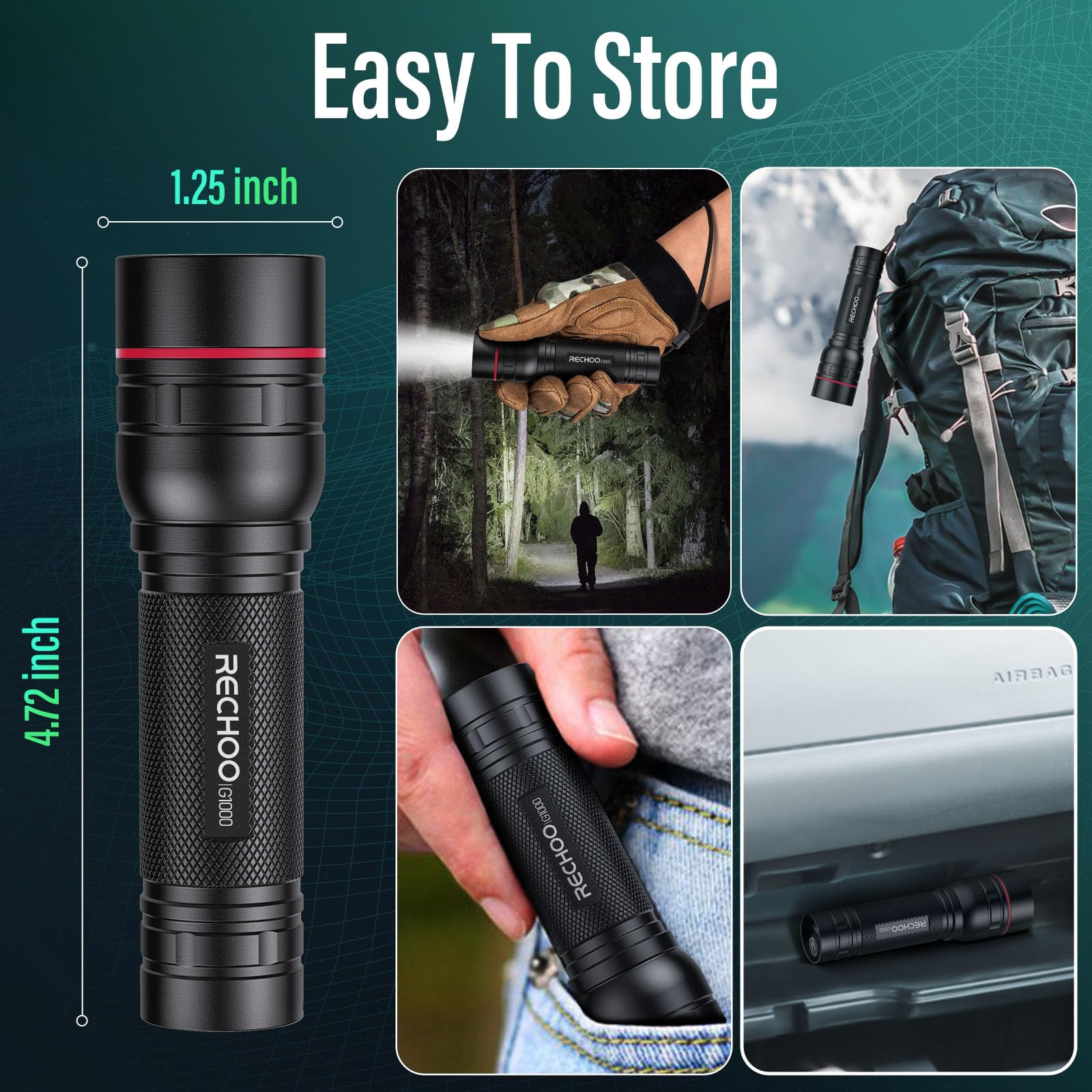 Rechoo Rechargeable Flashlights High Lumens, 2 Pack G1000 Super Bright Flash Light, Small Led Tactical Flashlight With 3 Lighting Modes, Portable Flashlights For Camping Home (Battery Included)