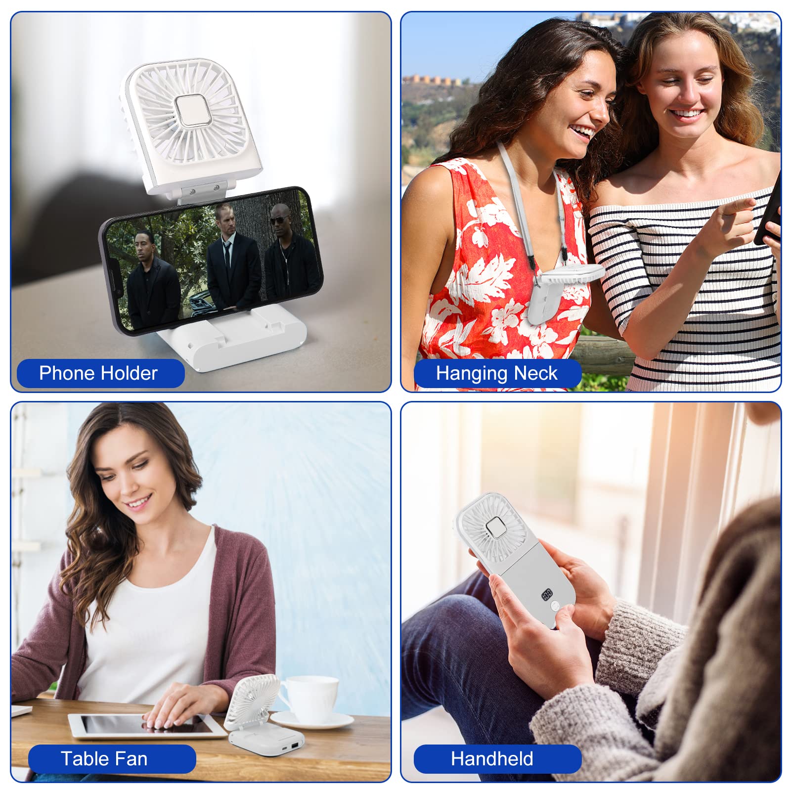 Portable Digital Display Personal Handheld Fan Foldable, Mini Quiet Usb Rechargeable Necklace Fans
