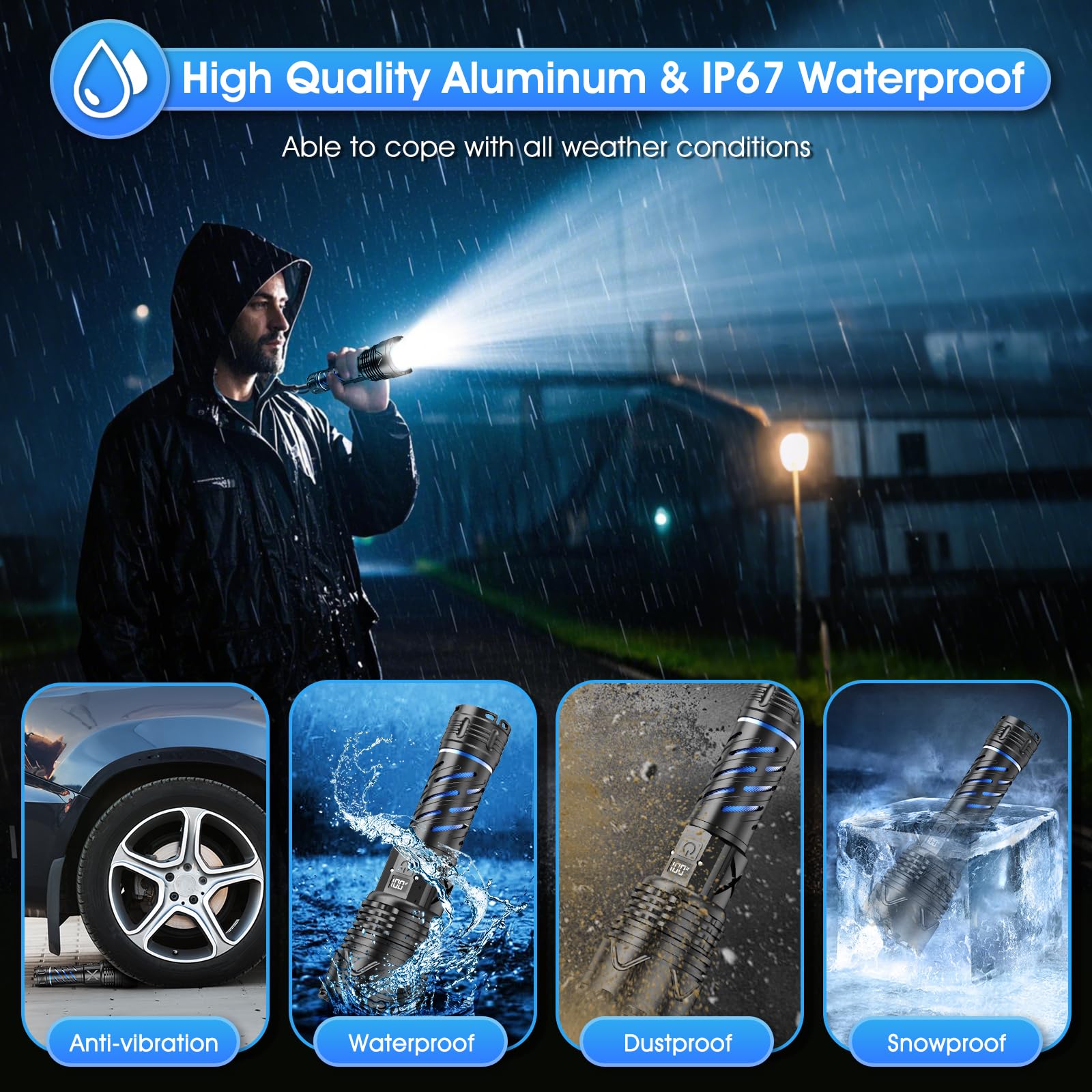 Jmngshu 999000 High Lumens Rechargeable Flashlight With Type-C Fast Charging & 16-Hour Runtime, 5 Modes, Telescopic Zoom, Waterproof, Compact Handheld Flashlight For Camping, Hiking, Hurricane Prep