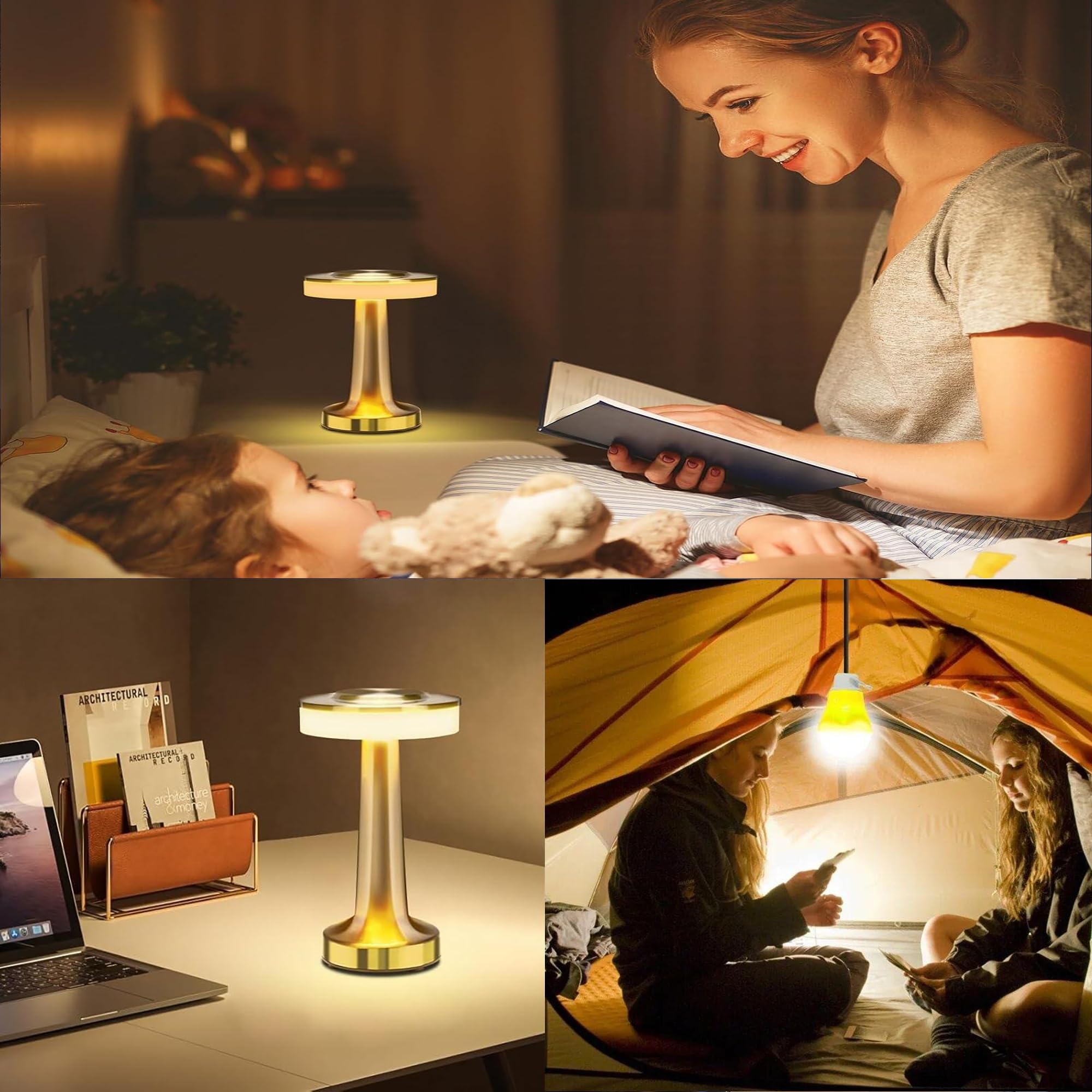 Oukens Portable Led Table Lamp,Retro Touch Lamps, Control 3 Levels Color Temperature Rechargeable Table Night Lamp, Nightstand Lamp Bedside Lamp For Hotel (Silvery)