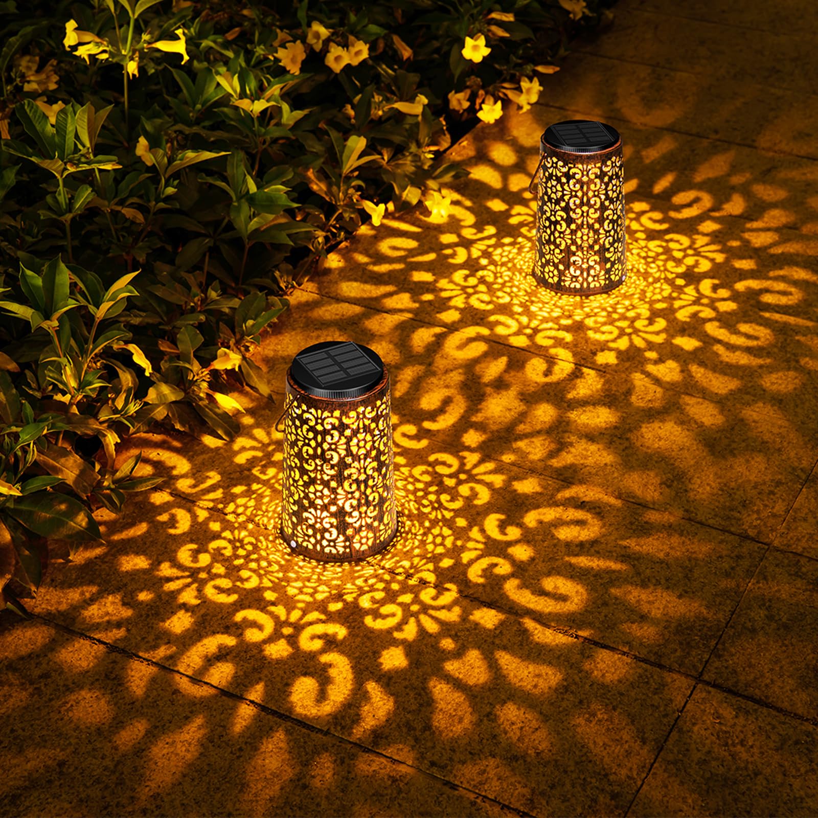 Molebit 4 Pack Solar Hanging Lanterns Outdoor, 2 Modes Adjustable White & Warm Light, Auto On/Off Metal Waterproof Solar Lights For Patio Garden Wall & Tabletop Decor