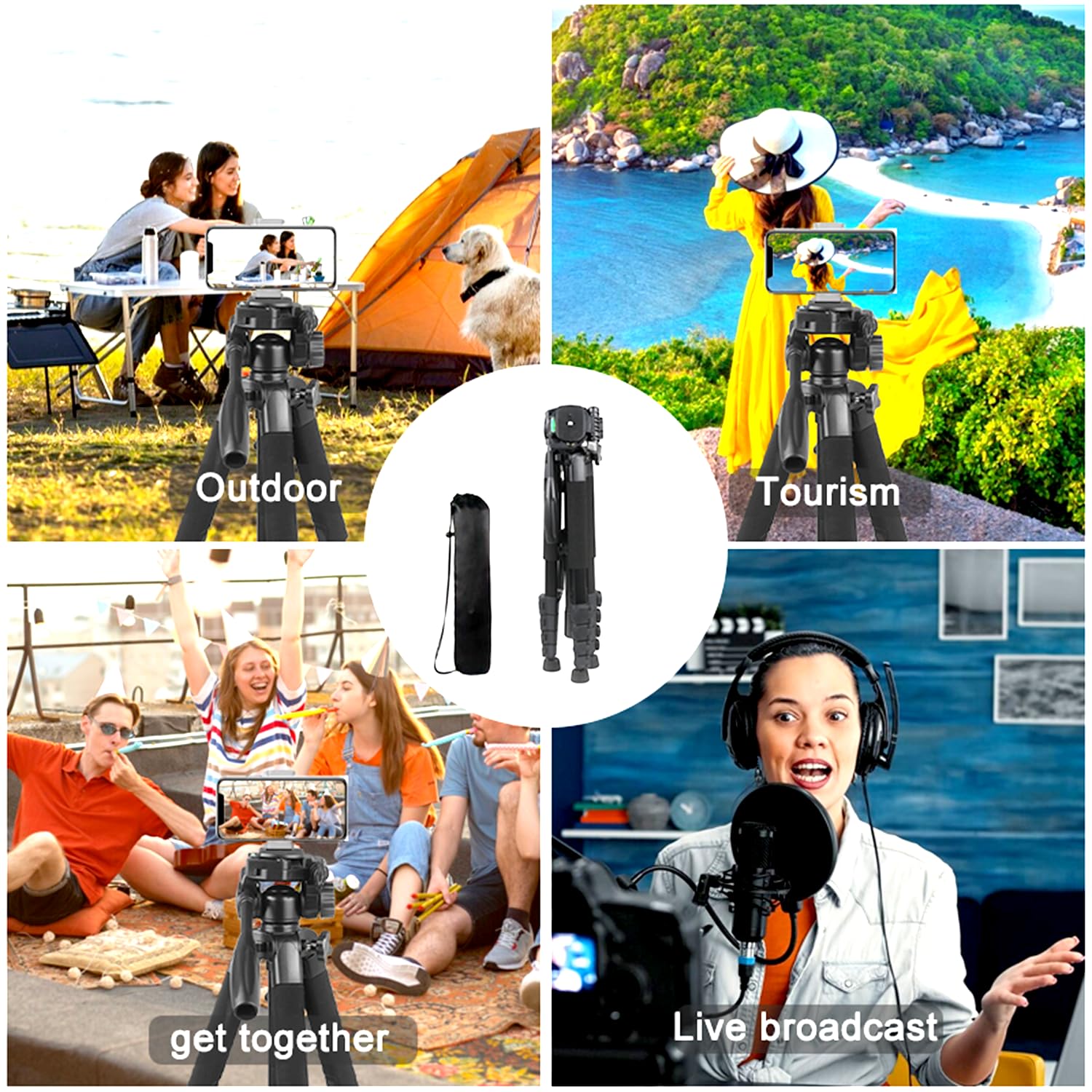 Yotetion 67" Aluminum Phone & Camera Tripod, Extendable Cell Phone Tripod Stand Compatible With Iphone/Android/Action Camera Is Perfect For Live Streaming/Video Recording/Selfies