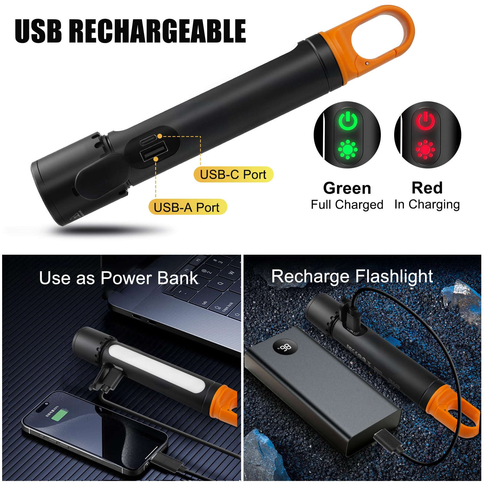 Annteneo Rechargeable Flashlight 3 Light Source, 990000 Lumens Magnetic Flashlights High Lumens, 9 Modes With Side Work Light, Dual Switch Operate, Waterproof & Adjustable For Home Outdoors Emergencies Working