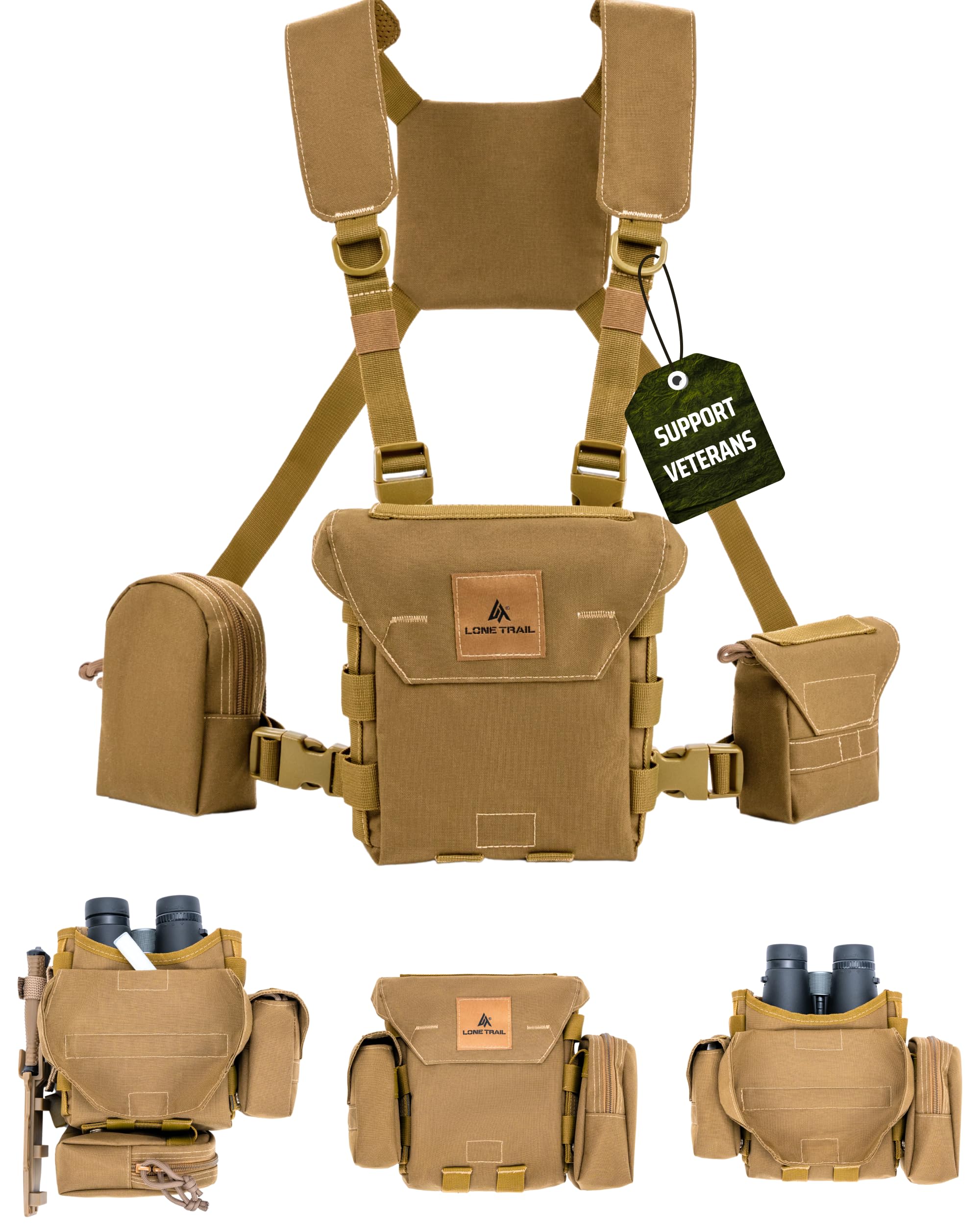 Lone Trail Waterproof Binocular Harness Chest Pack - Lightweight Bino Harness With Rangefinder Pouch, Binocular Case Chest Harness With Silent Magnetic Closure - Molle System Hunting Gear For Hunting