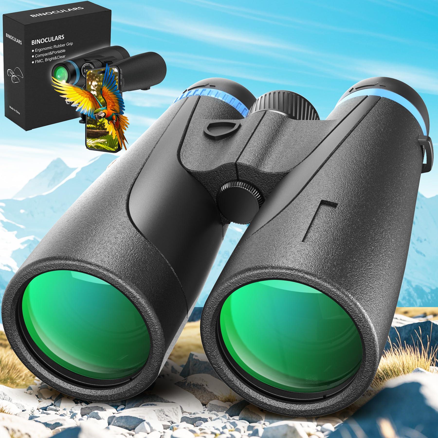 Lanpool 12X50 Hd Binoculars For Adults High Powered, Binoculars For Bird Watching With  Binoculars Phone Adapter, Large View Binoculars For Adults, Lightweight Binoculars For Long Distance