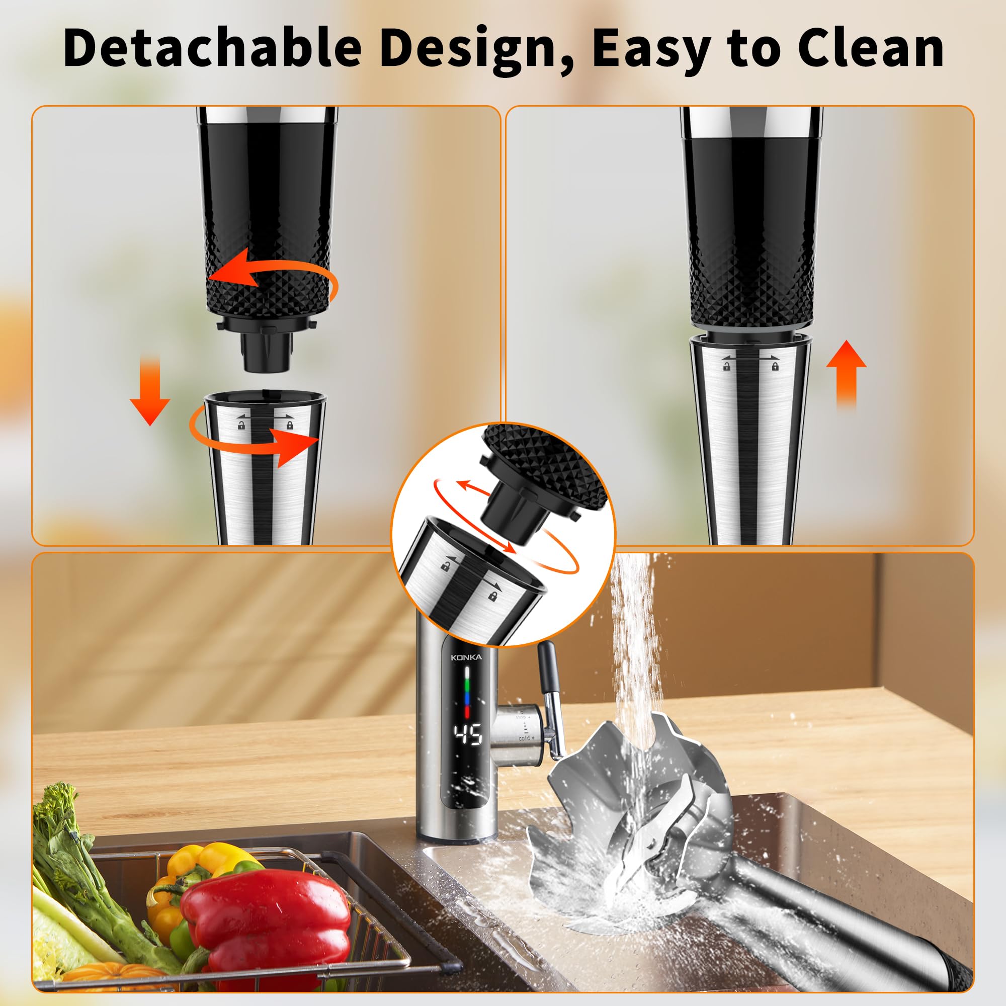 Binroc Immersion Blender Handheld, 3-Angle Adjustable With 21-Speed Electric Hand Emulsion Stick Blender With Stainless Steel Bladefor Milkshakes, Puree, Soup, Baby Food, Smoothies