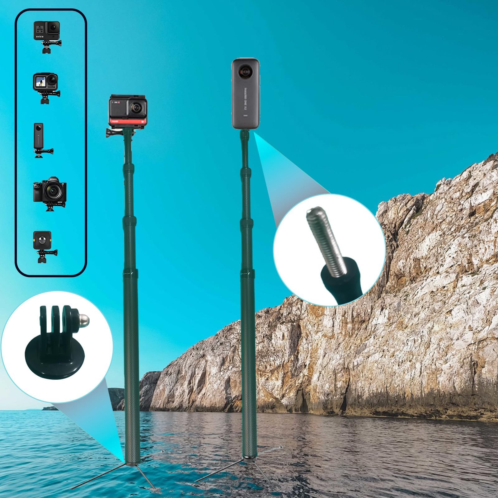 Tsfeiiii 5.4Ft Long Invisible Selfie Stick - Carbon Fiber Monopod (65In/165Cm) For X4, X3, One X2, One R, One X, Go 3S, 3, 2 - Lightweight & Portable Extension Pole For 360 Cameras