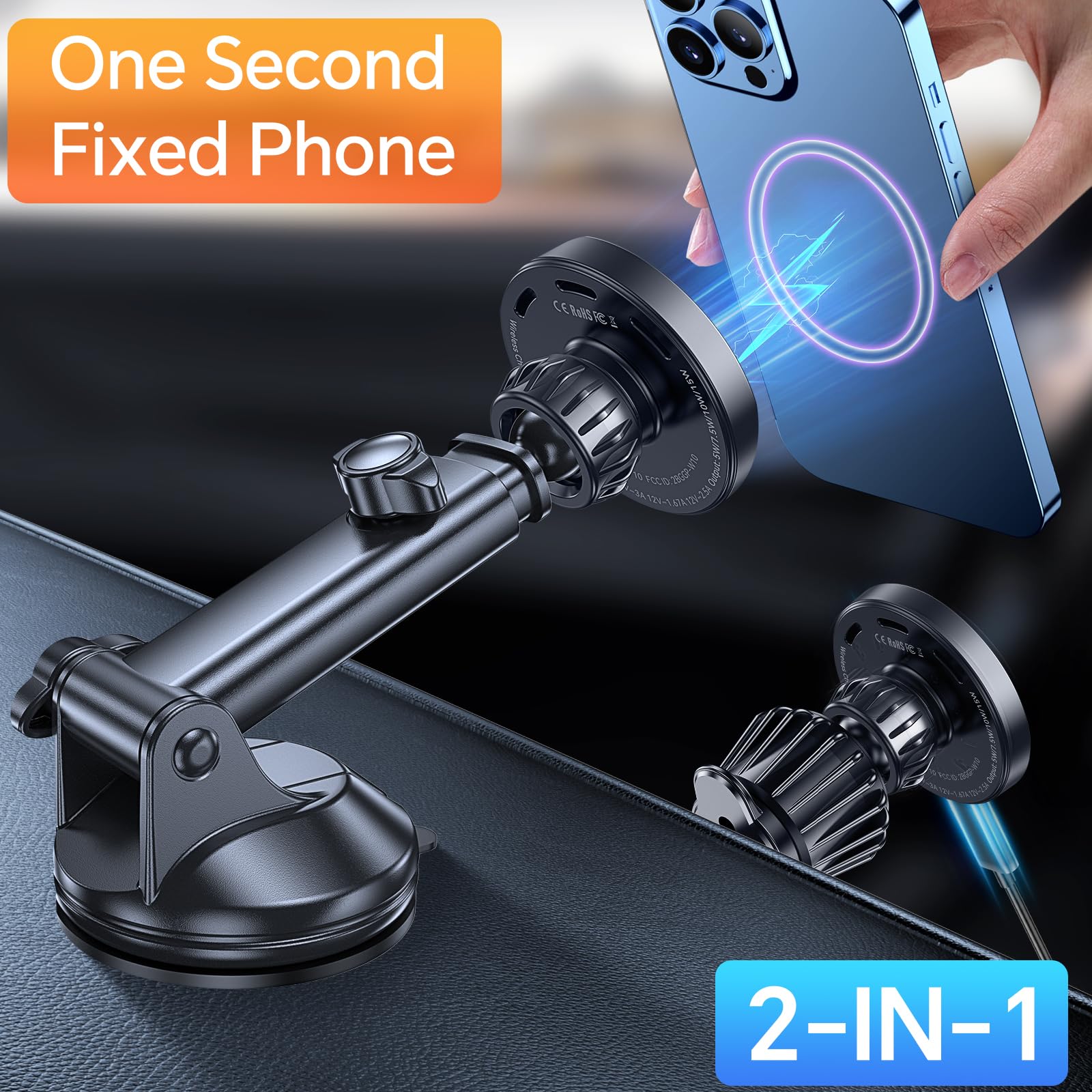 Coolpow For Magsafe Car Mount Charger【Ultra Magnet】Magnetic Phone Holders For Your Car Charger【Windshield+Vent+Dash】Magnetic Wireless Car Phone Holder Charger Car Mount For Iphone 16 Pro Max 15 14 13