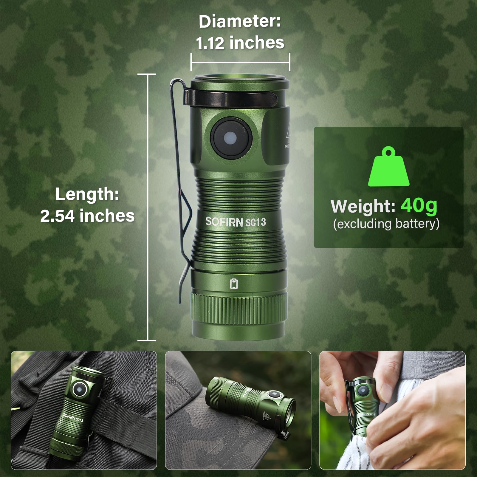 Sofirn Sc13 Hcri Small Led Flashlight Type-C Rechargeable, Bright Pocket Flashlight 1100 Lumens With 519A Led, 90 High Cri Mini Waterproof Light For Everyday Carry Camping Hiking Repairing