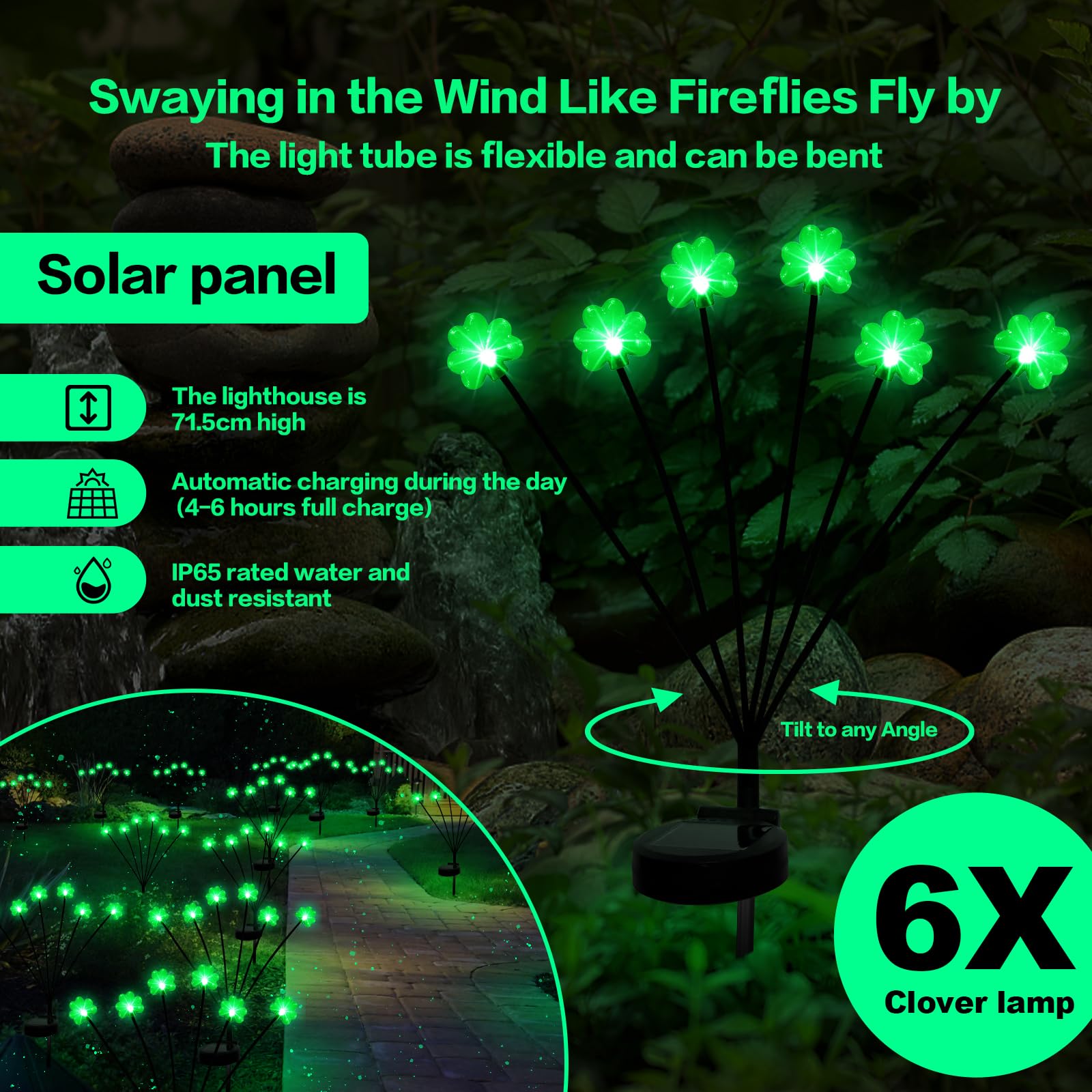 Behiller St. Patrick'S Day Decorations Solar Path Lights Outdoor, 2Packs 12Led Green Shamrock Swaying Firefly Lights For Irish Day Decor,Solar Shamrock Path Lights For Saint Patrick'S Day Garden Decor