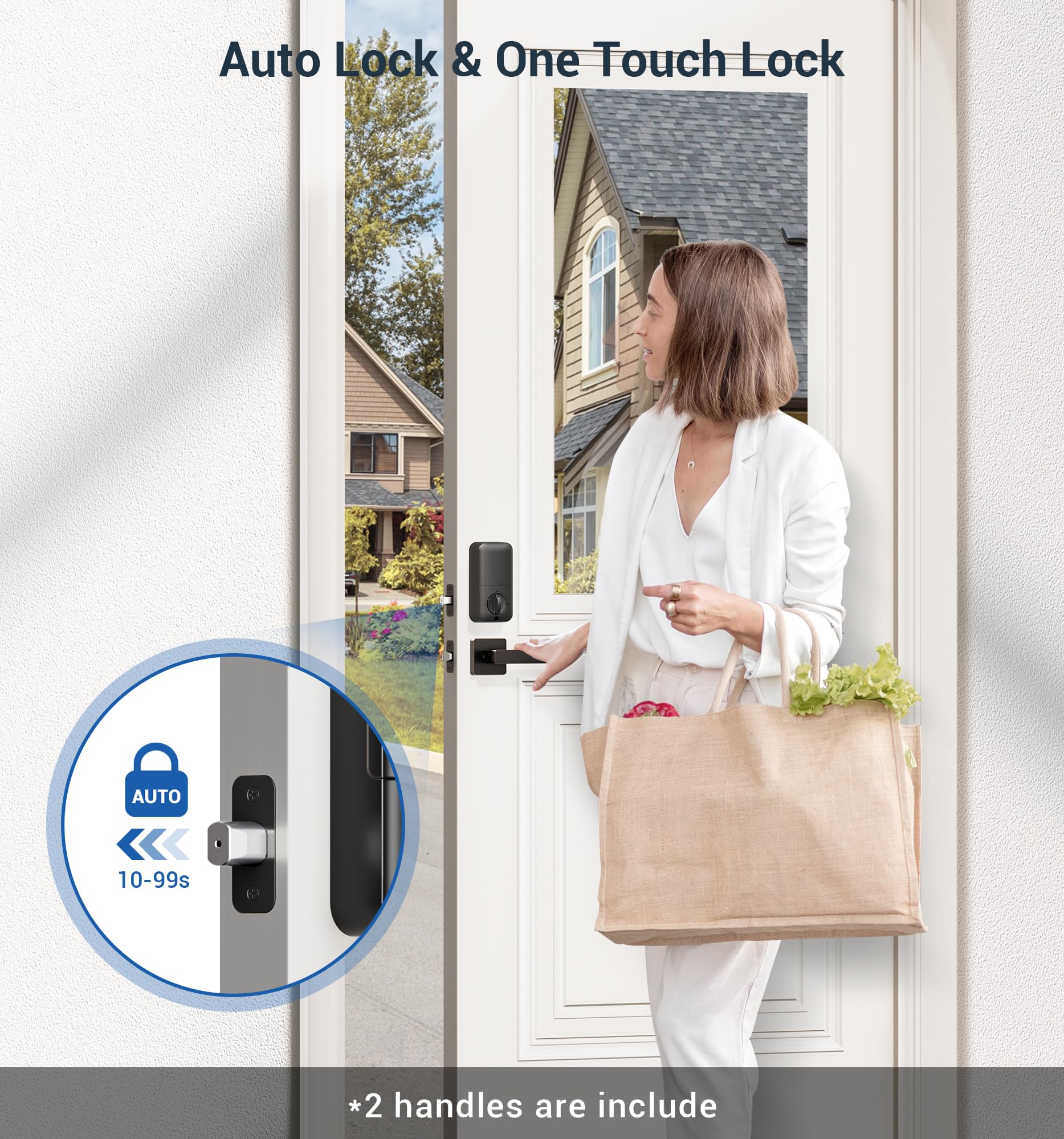 Veise Fingerprint Door Lock Set, Keyless Entry Door Lock, Front Handle Set, Electronic Keypad Deadbolt With Lever Handle, 2 Keys, Auto-Locking, One-Time Codes, Easy To Install, Oil Rubbed Bronze