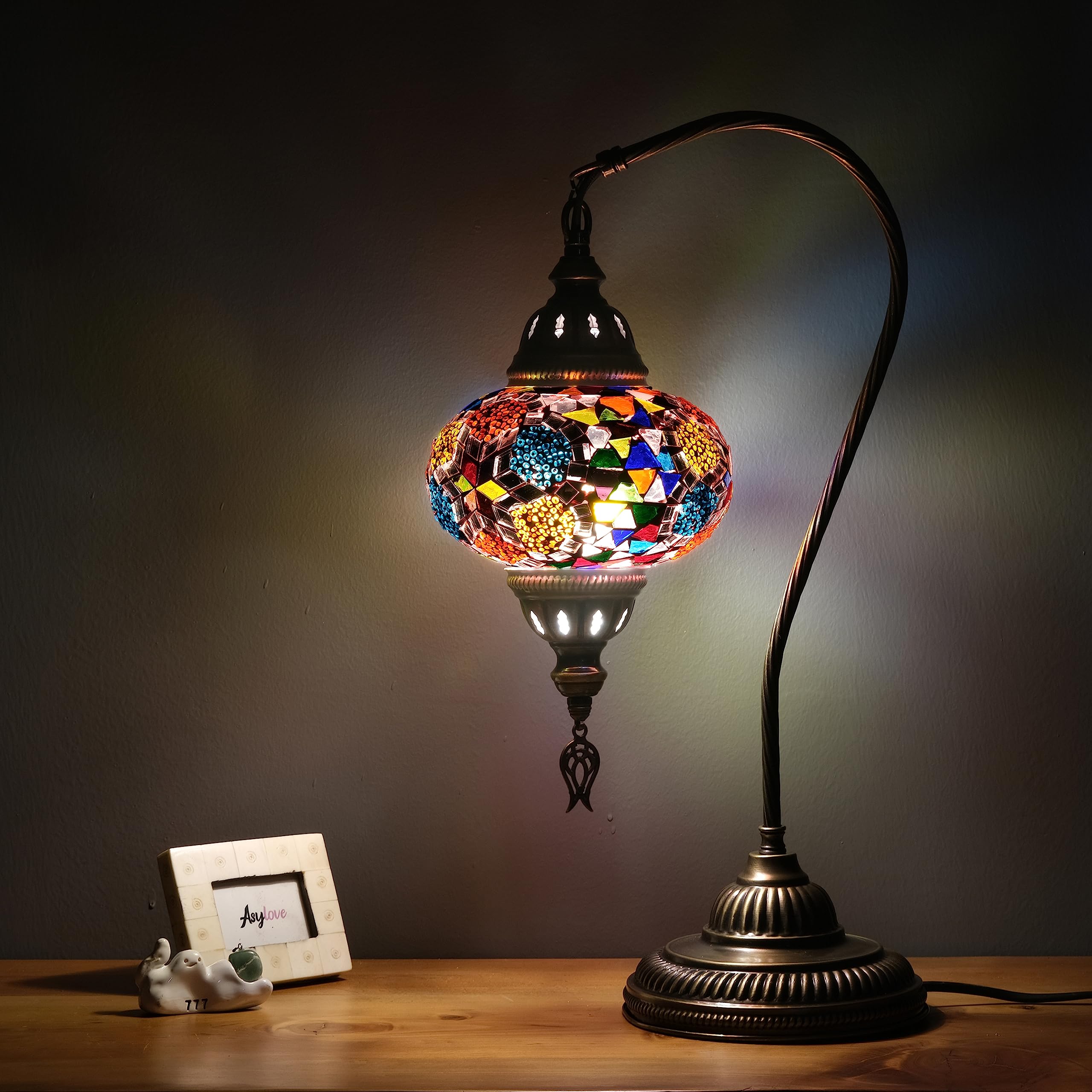 Asylove Turkish Mosaic Lamp - Moroccan Desk Lamp, Authentic Table Traditional Turkey Bedside Lighting, 7 Inch Globe, 7 X 10 X 19 Inch (Wild Flower)