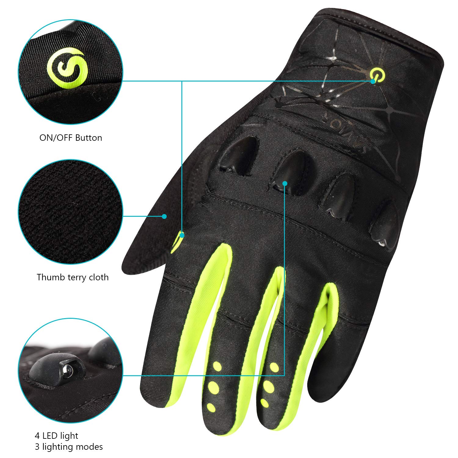 Thiovanek Rechargeable 4 Led Flashlight Cycling Gloves Hands  Led Flashlight For Running Walking Fishing Riding Safety Glove Bicycle Flashlight Glove For Men  Full Finger Led Flashlight Gloves For Men