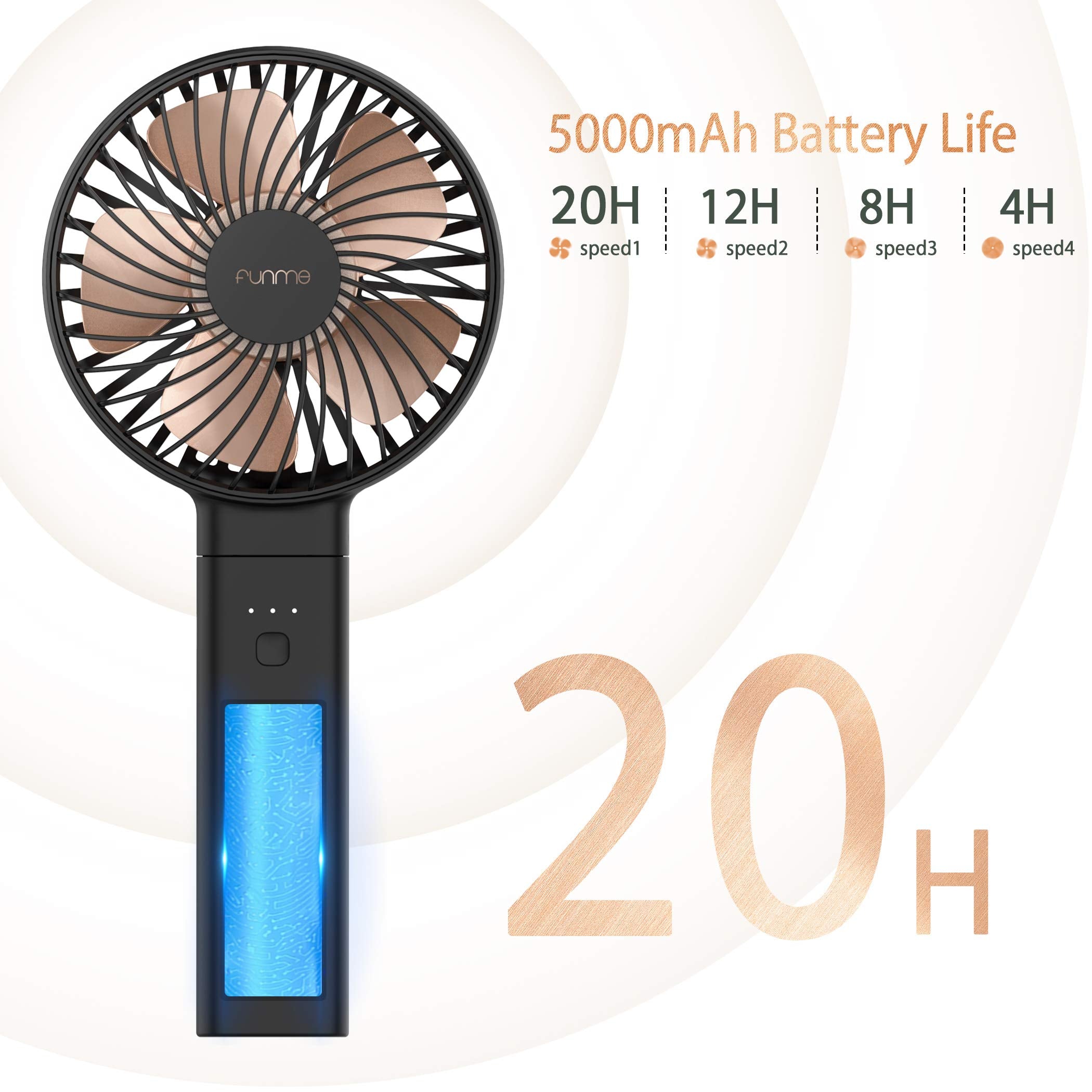 Outxe Funme Portable Handheld Fan 5000Mah Usb Desk Fan Person 4 Speed Settings For Outdoor Travel