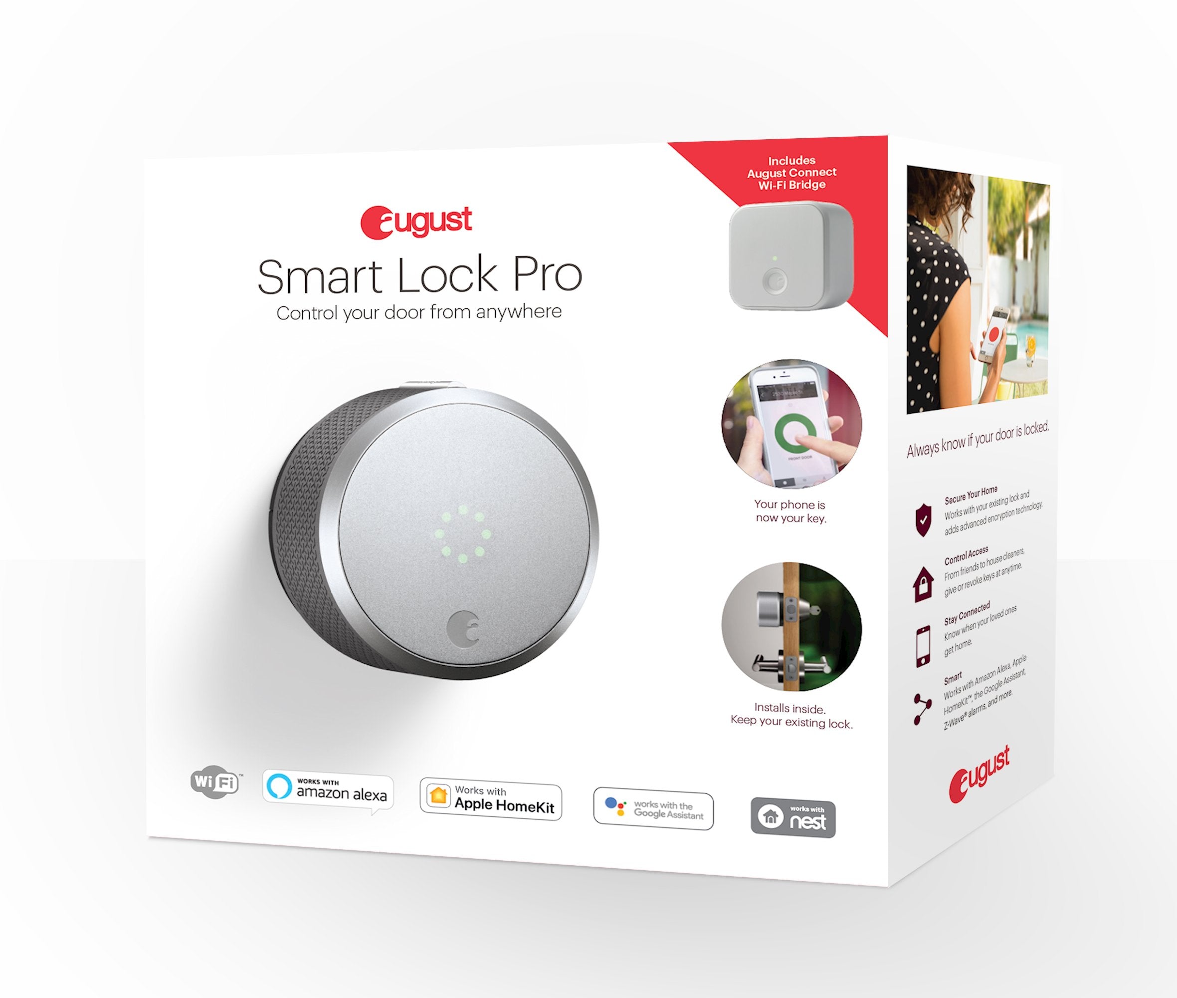 August Home Smart Lock Pro + Connect Hub - Wi-Fi Smart Lock For Keyless Entry - Works With Alexa, Google Assistant, And More – Silver