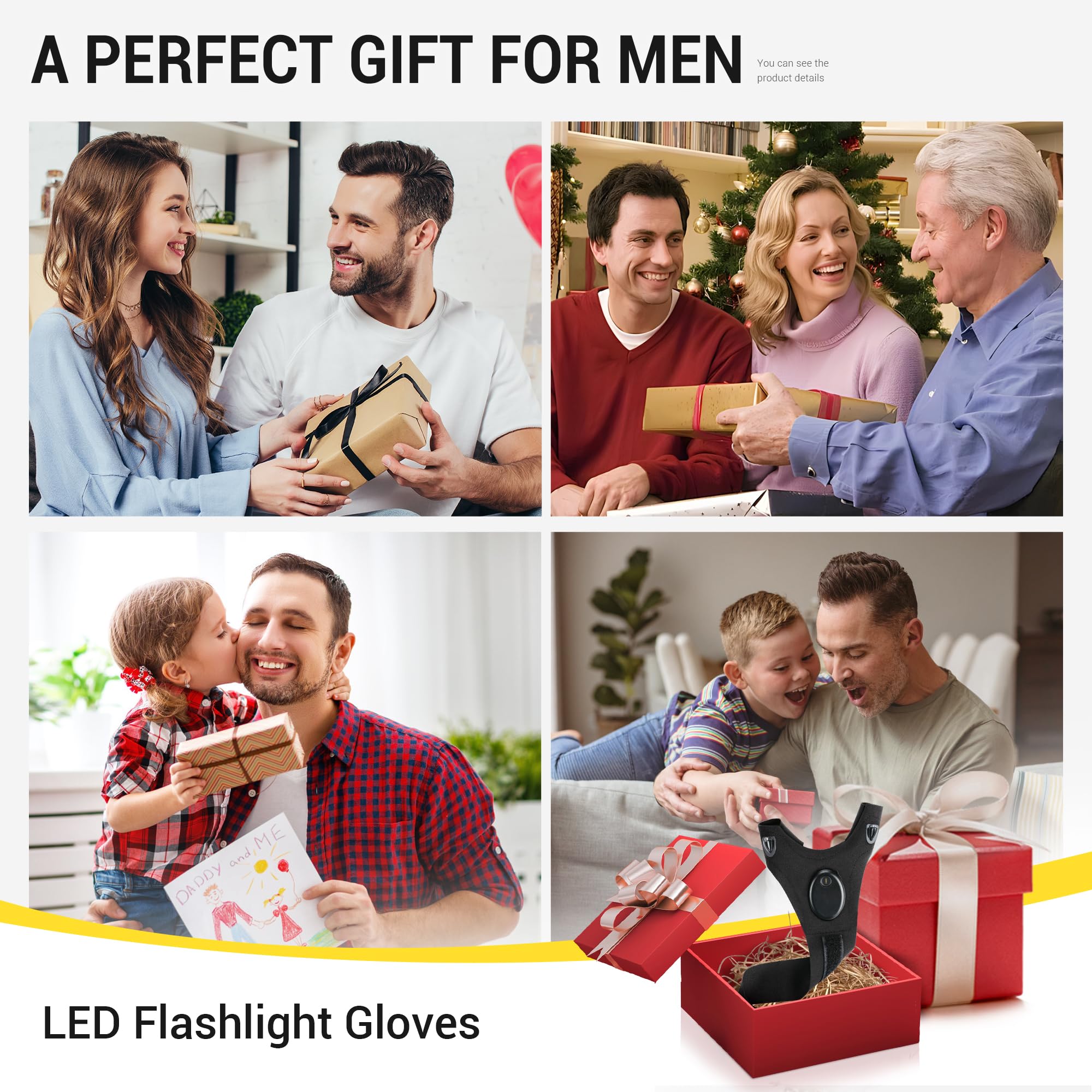 Thxtoms Led Flashlight Gloves Rechargeable, Fathers Day Dad  For Men,Christmas Birthday  For Him Dad Father Husband Boyfriend,Cool Gadgets Tools For Repairing Fishing Camping