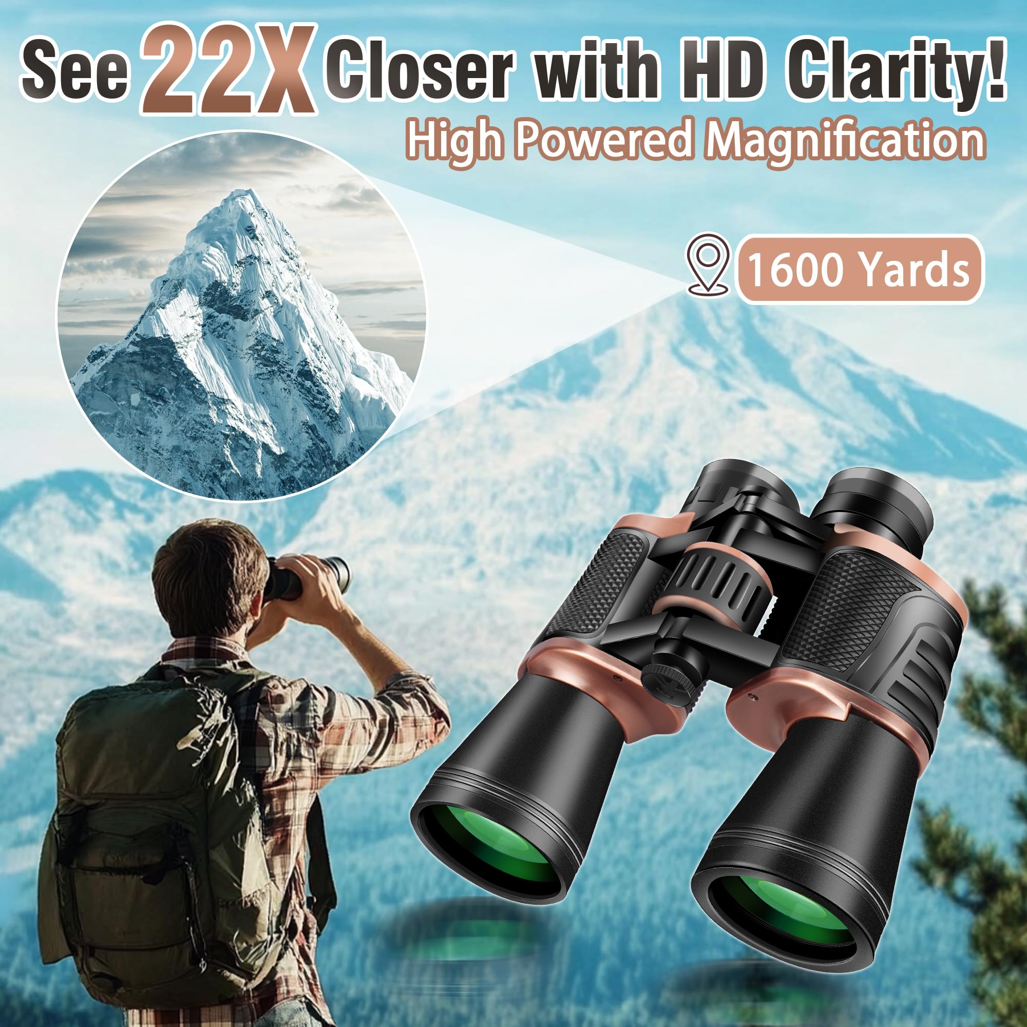 Gaterda 22X50 Binoculars For Adults High Powered, Bak-4 Prism Hd Fmc, Professional Waterproof Binoculars For Bird Watching, Hunting, Travel With Carrying Bag