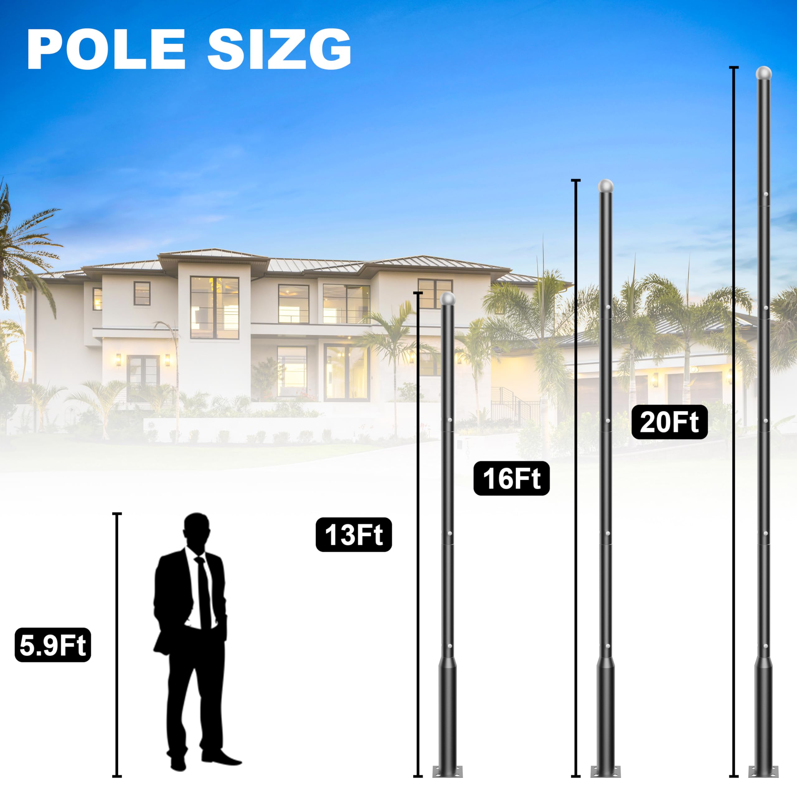 Xmptyn 20Ft Tall Solar Street Light Pole - Outdoor Lamp Post For Backyard, Porch, Patio,Pathway,Commercial Lighting And Walkway Parking Lot Light Pole For Solar Lights- Streetlight Pole Accessory 1Pack