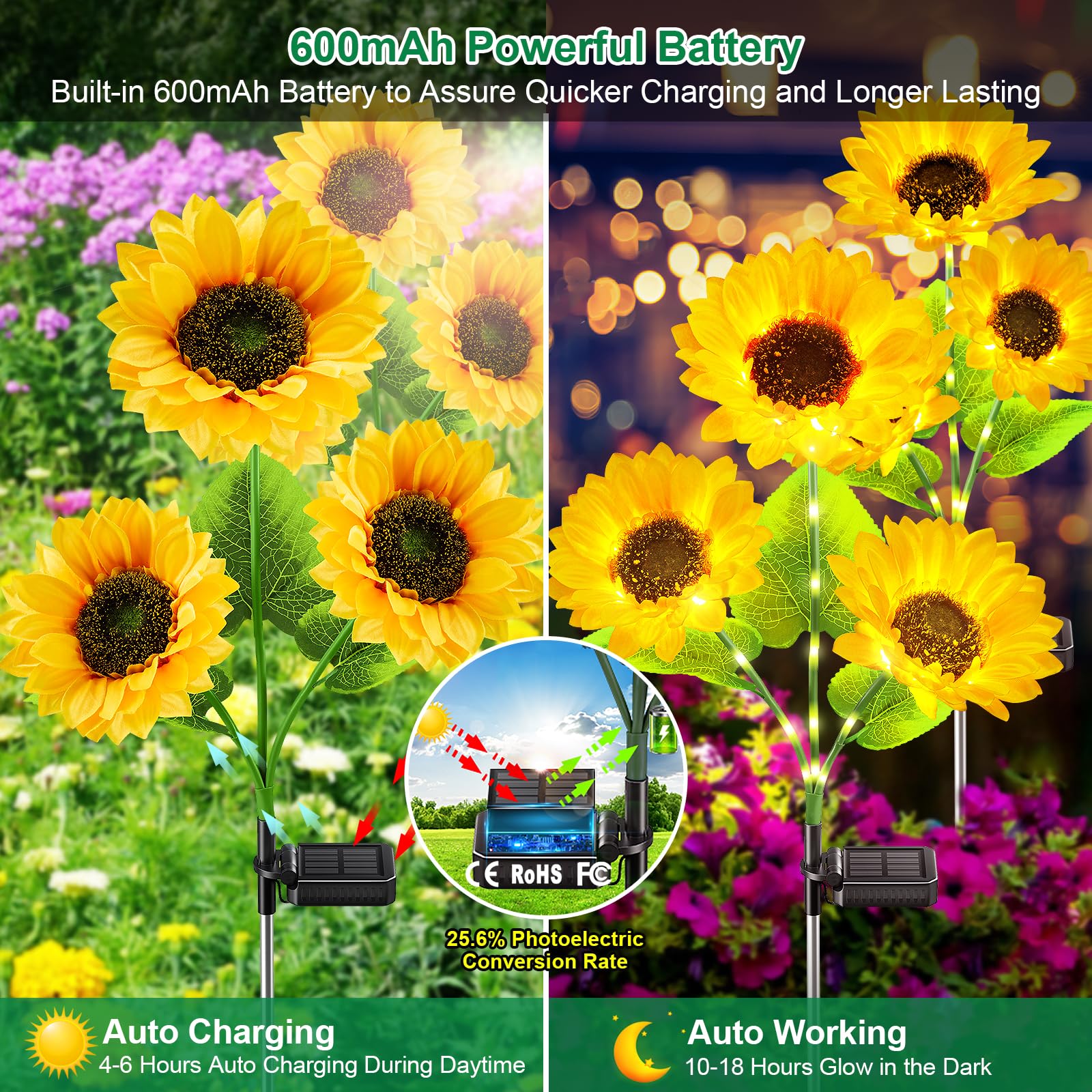 Garpar Solar Garden Lights - 9 Bigger & Brighter Sunflowers, Waterproof Solar Powered Outdoor Lights For Patio & Yard Decorations