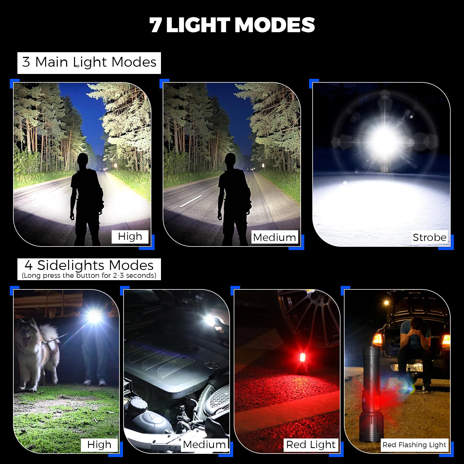 Azamine Rechargeable Flashlights High Lumens - 990000 Lumen Super Bright Flashlight, 7 Modes With Cob Work Light, Ipx7 Waterproof Led Flash Light For Home, Camping, Hiking