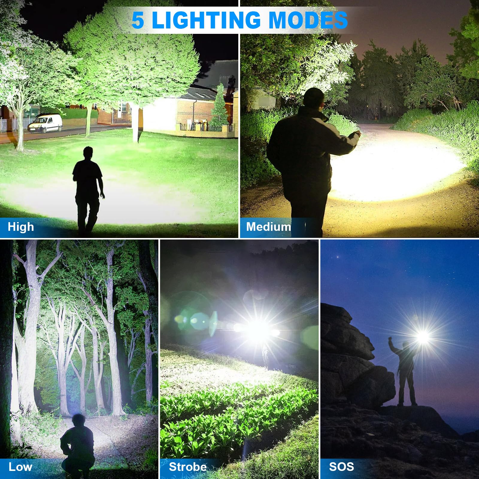Kingcaesar Flashlights High Lumens Rechargeable, 2 Pack 990000 Lumens Super Bright Flashlight, 5 Modes Led Flashlight, Ipx7 Waterproof Powerful Flash Light For Home, Outdoor Activities