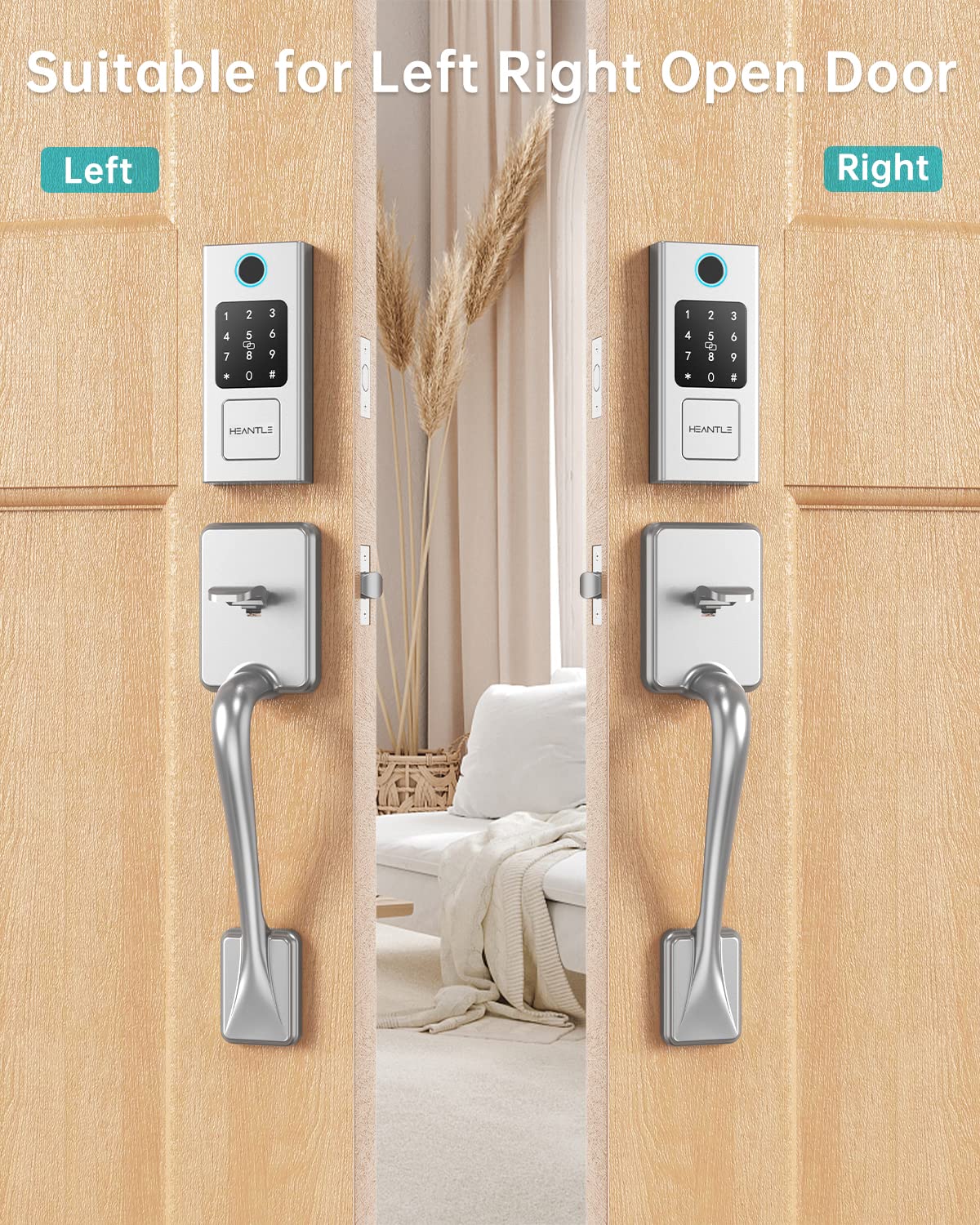 Heantle Smart Lock, Keyless Entry, Fingerprint Electronic Deadbolt Digital Bluetooth Biometric Deadbolt For Front Door, Auto Lock Work With App