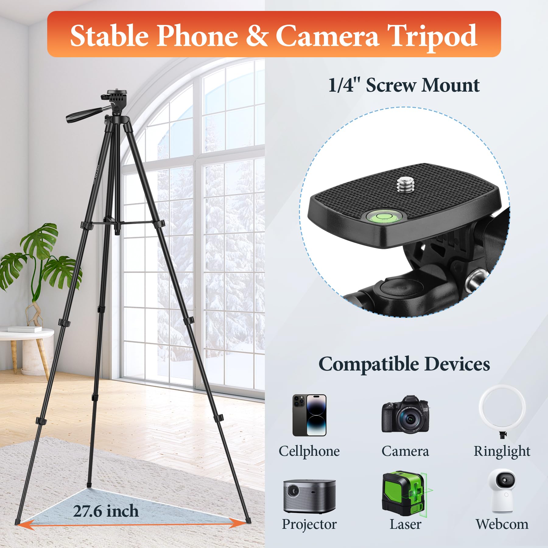 Joilcan 82” Cell Phone Camera Tripod With Flexible Gooseneck Remote Phone Holder, Travel Tripod For Video Recording Vlog Photo, Lightweight Aluminum Phone Tripods