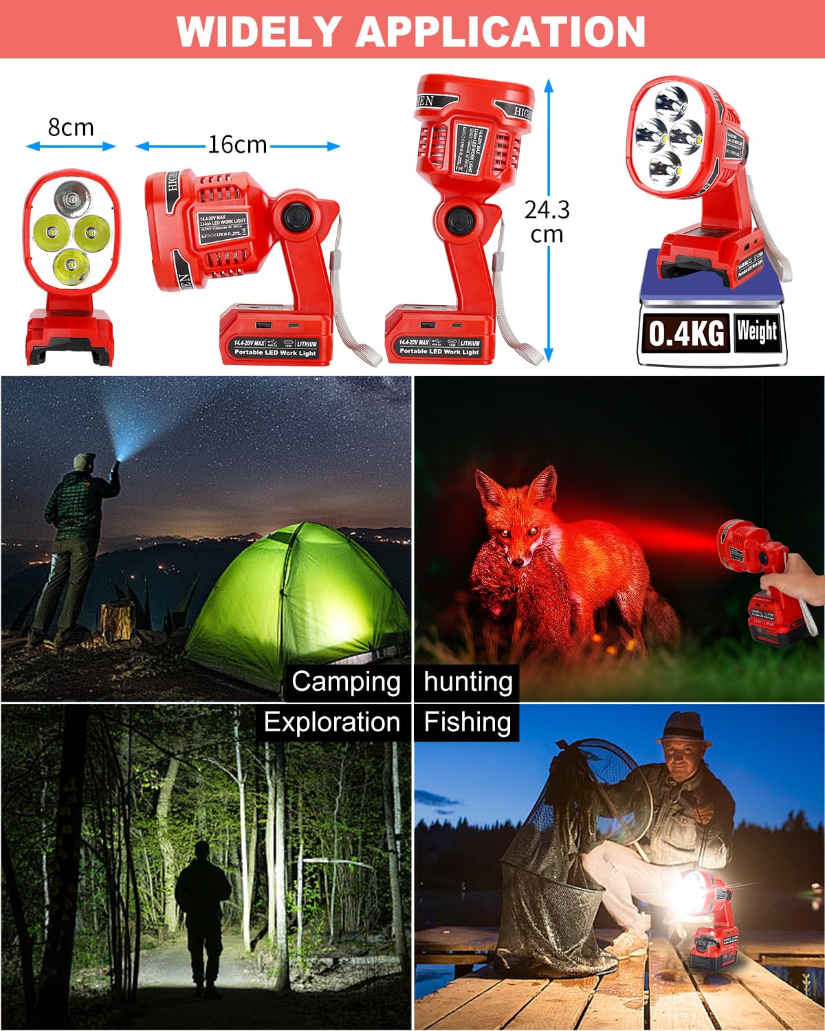 Adisipsoarin Cordless Led Flashlight For Craftsman V20 Battery, 22W Led Work Light With Usb-A&Usb-C 2.1A Fast Charging Ports For Jobsite, Car Repairing, Camping, Emergency
