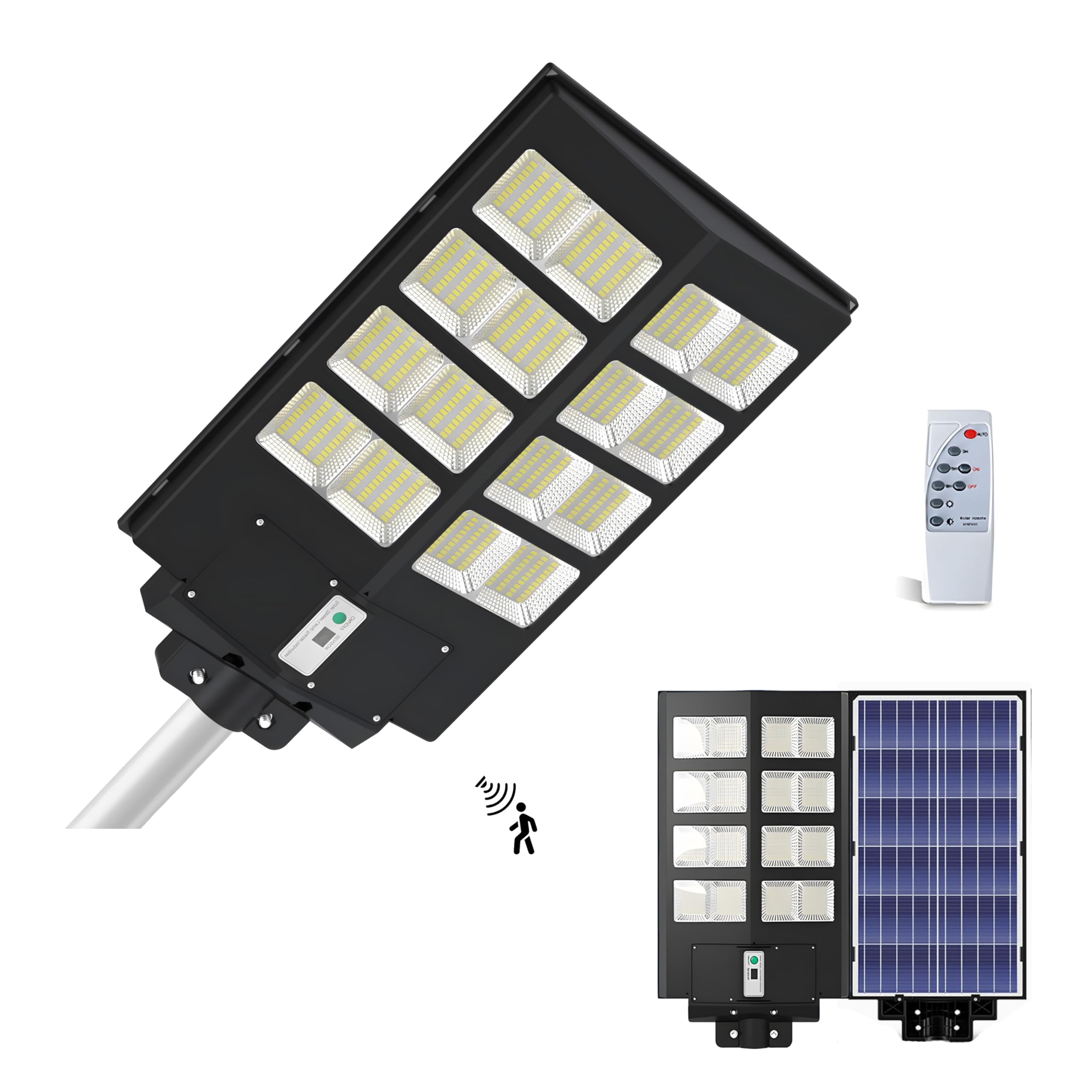 Dubom 1000-3000W Solar Street Light Outdoor, 6500K Commercial Parking Lot Lamp Dusk To Dawn, Waterproof Remote Control Solar Security Flood Light, Motion Sensor, Court Road,Path,Piazz,Driveway (1A-2000W)