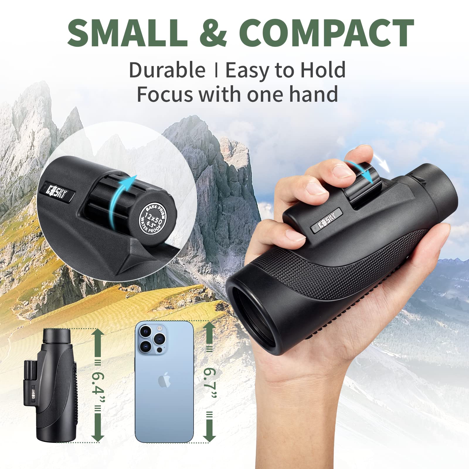 Gosky Titan 12X50 Monocular Telescope With Smartphone Holder - Waterproof Fog-Proof Shockproof Scope Bak-4 Prism Fmc For Bird Watching Hunting Camping Traveling Wildlife Scenery