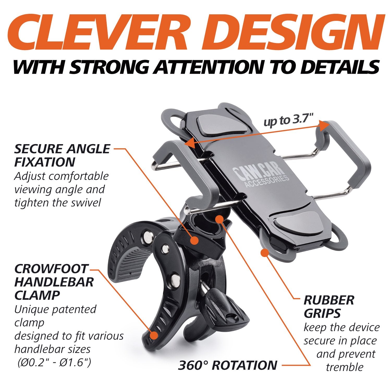 Caw.Car Accessories Bike & Motorcycle Phone Mount - For Iphone 14 (13, Xr, Se, Max/Plus), Galaxy S22 Or Any Cell Phone - Universal Atv, Mountain & Road Bicycle Handlebar Holder. +100 To Safeness & Comfort
