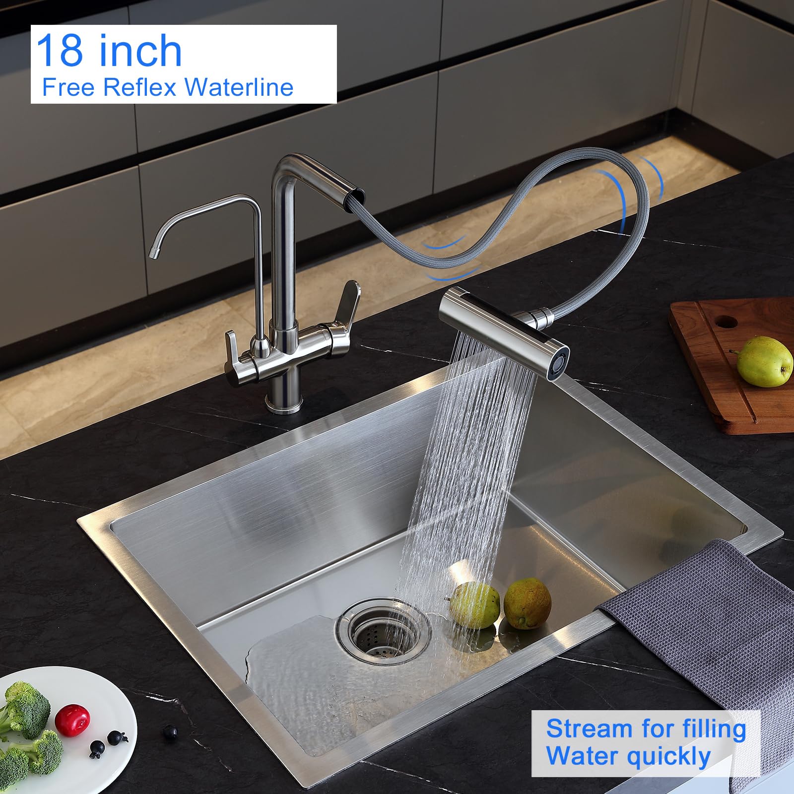 Tsibomu 3 Way Kitchen Faucet, Pull Out Kitchen Faucet With 3-Function Sprayer, Dual Handles Kitchen Sink Faucet With Water Filter Purifier Spout, Brushed Nickel