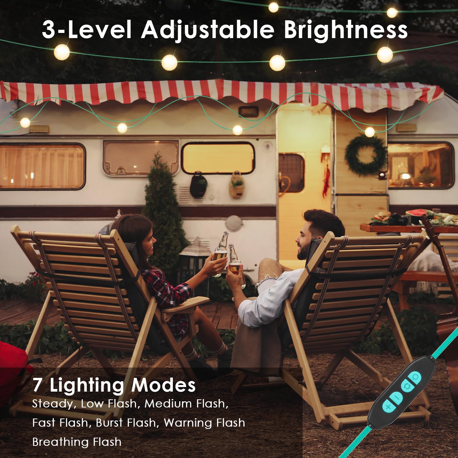 Anpro Solar Camping String Lights, 17Ft Ultra Long String With Warm White 10Leds, Solar Powered And Usb Rechargeable Light With 7 Light Modes, Ipx4 Waterproof For Outdoors, Decorations, Camping