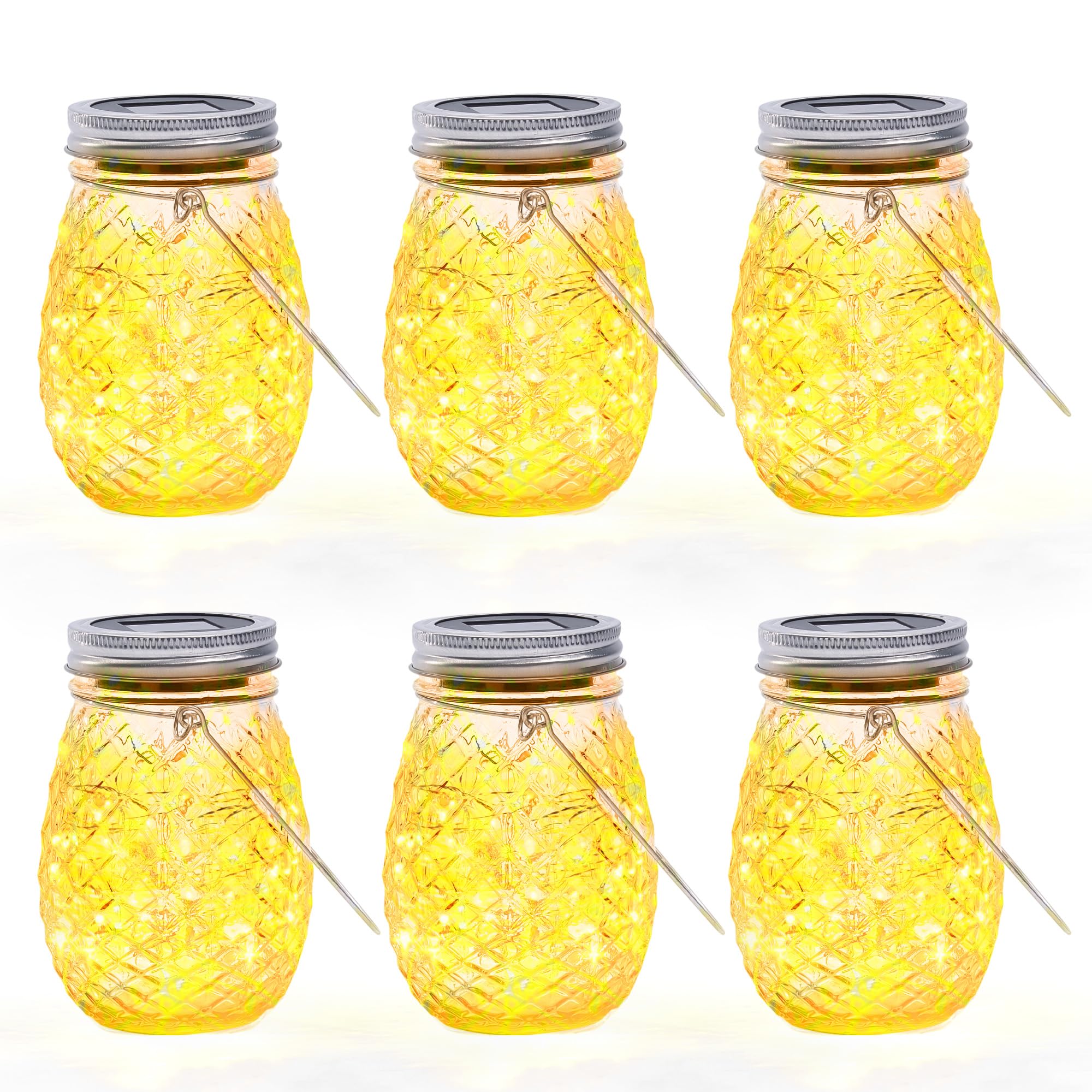 Dream Master 30 Led Hanging Solar Fairy Lights, Jars & Hangers Included, 6 Pack Waterproof Glass Mason Jar Lights Solar Powered, Ideal Outdoor Decor For Garden Patios, Yards, And Lawns, Warm White