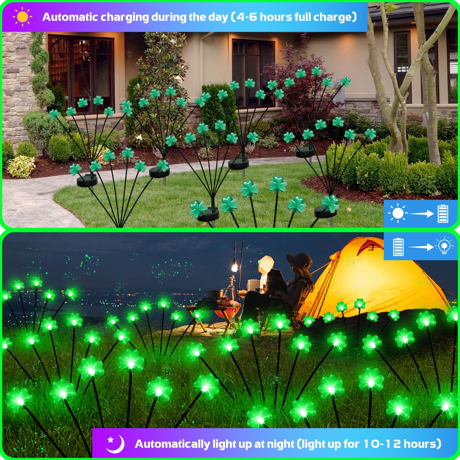 Behiller St. Patrick'S Day Decorations Solar Path Lights Outdoor, 2Packs 12Led Green Shamrock Swaying Firefly Lights For Irish Day Decor,Solar Shamrock Path Lights For Saint Patrick'S Day Garden Decor