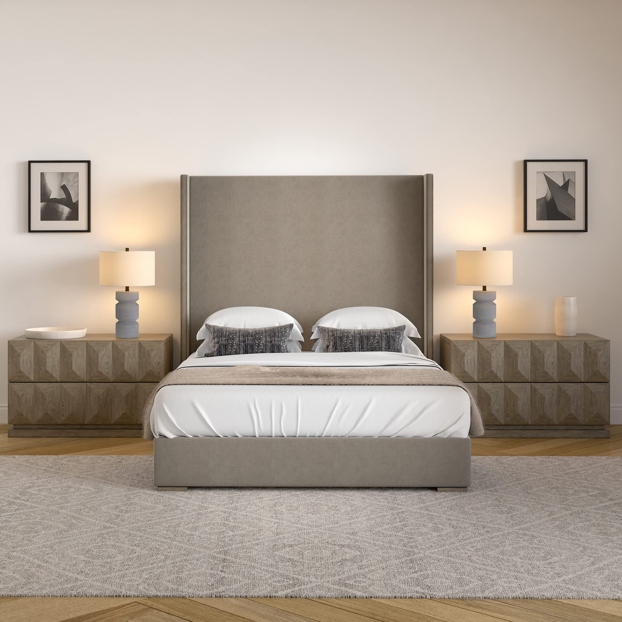 Henn&Hart Reyna 23.5" Tall Table Lamp With Fabric Shade In Concrete/White